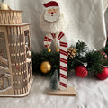 Wooden Candy Cane with Santa & Bells Christmas Ornament