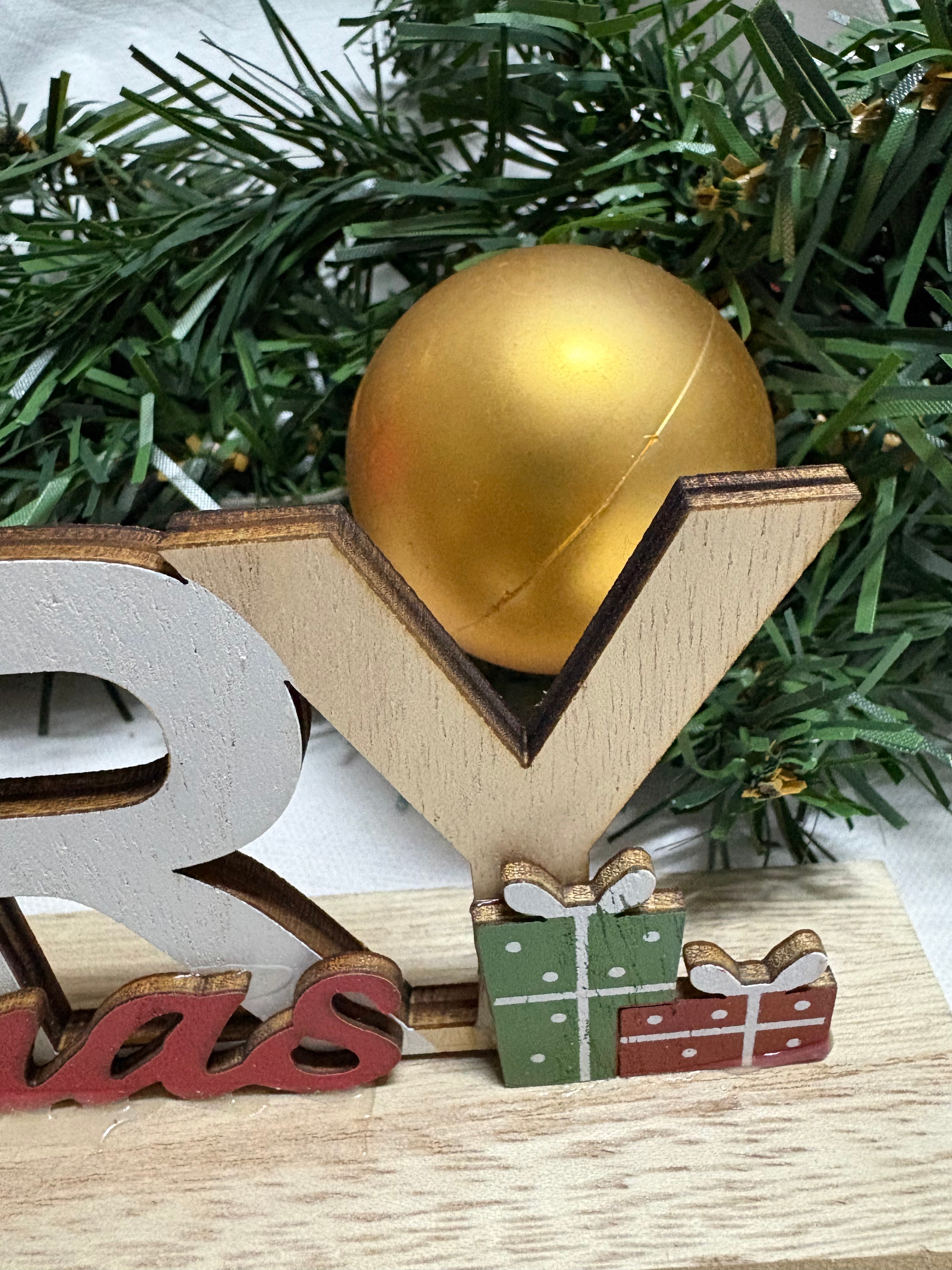 Merry Christmas Tartan Hat Gonk Wooden Sign