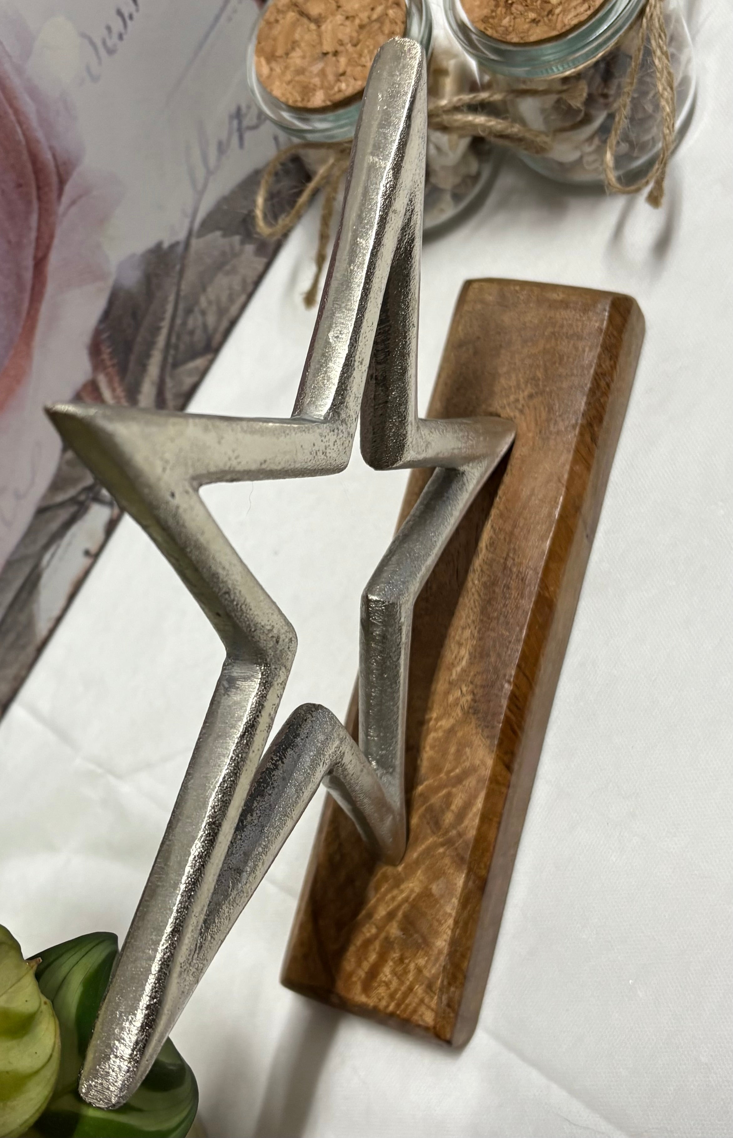 Metal Star on Wooden Stand Rustic Ornament