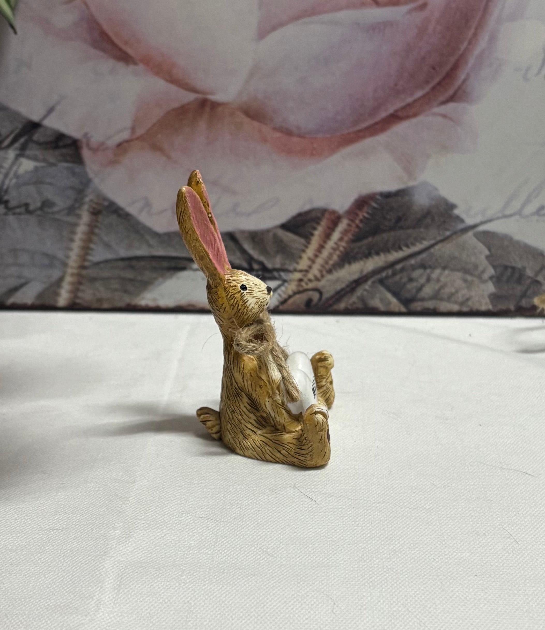 Sitting Brown Bunny with Mum Heart Figure Ornament