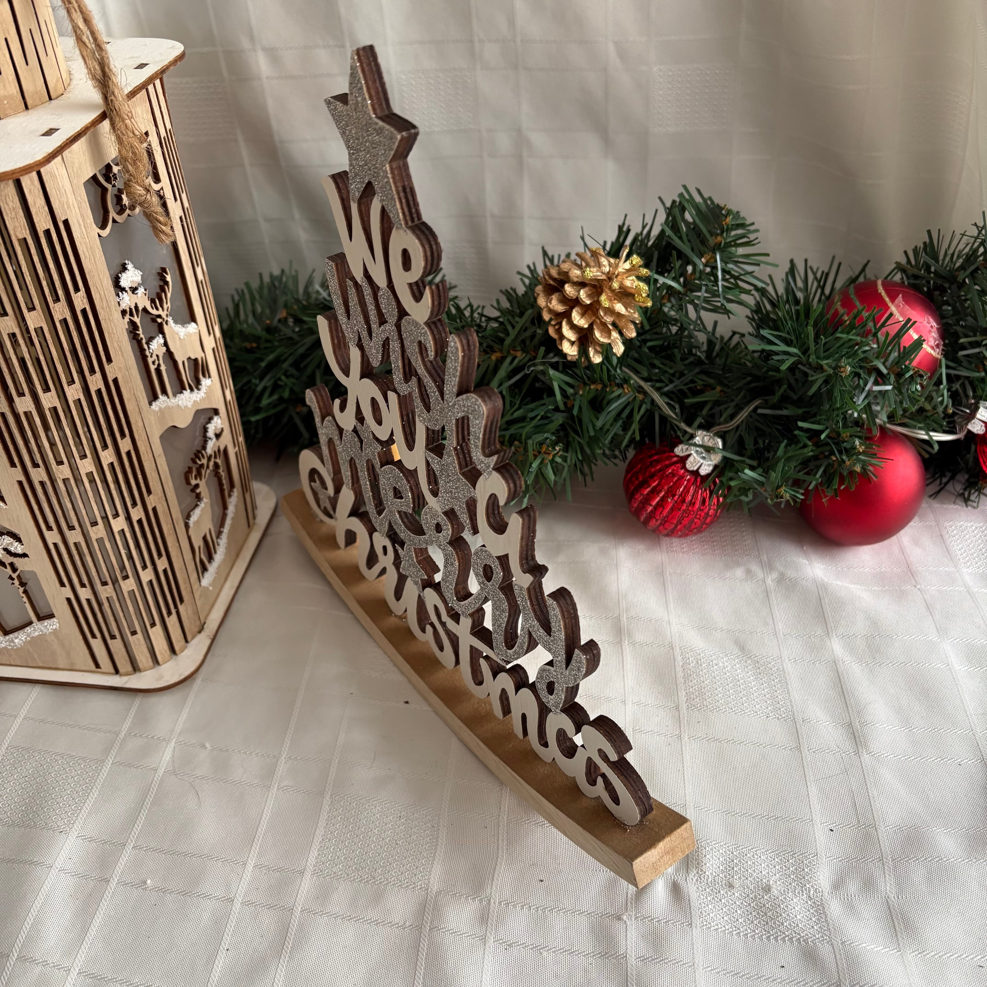 Rocking Silver & White Glitter Merry Christmas Wooden Ornament