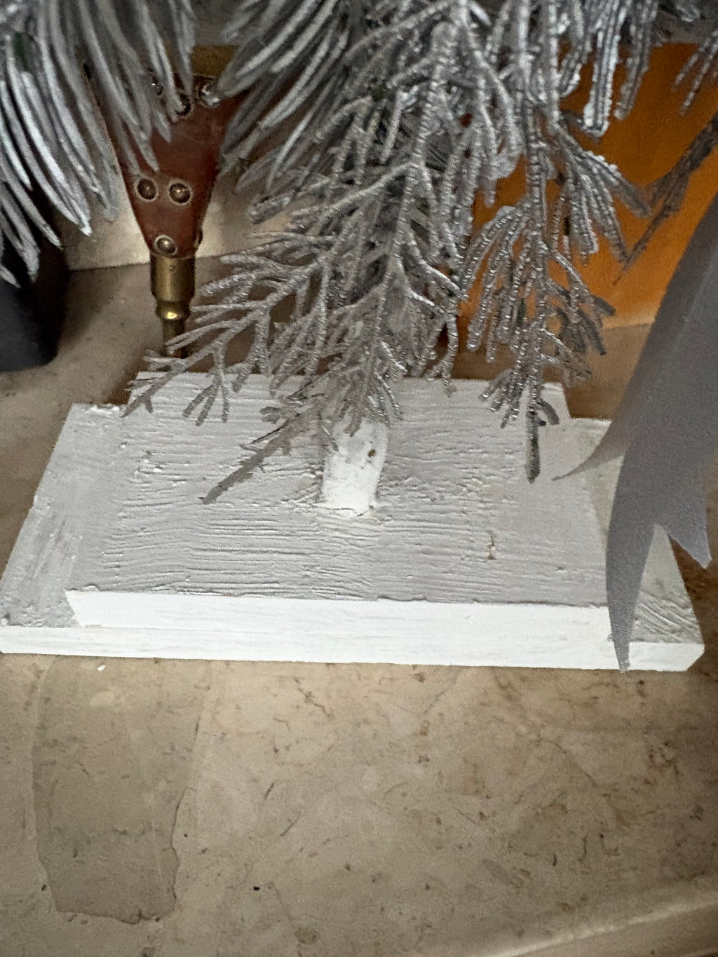 Silver & White Large Wooden Tree Ornament with Bow
