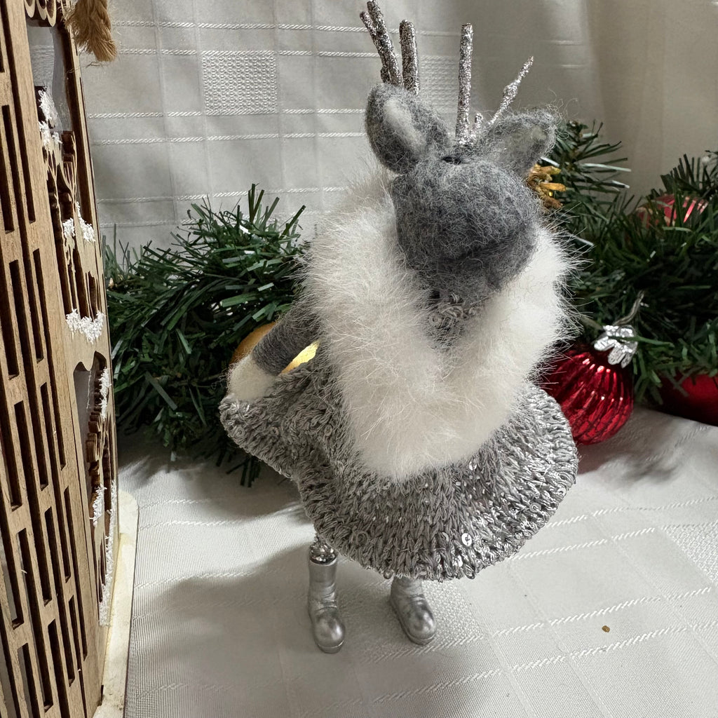 Standing Mouse in Silver Dress Christmas Ornament