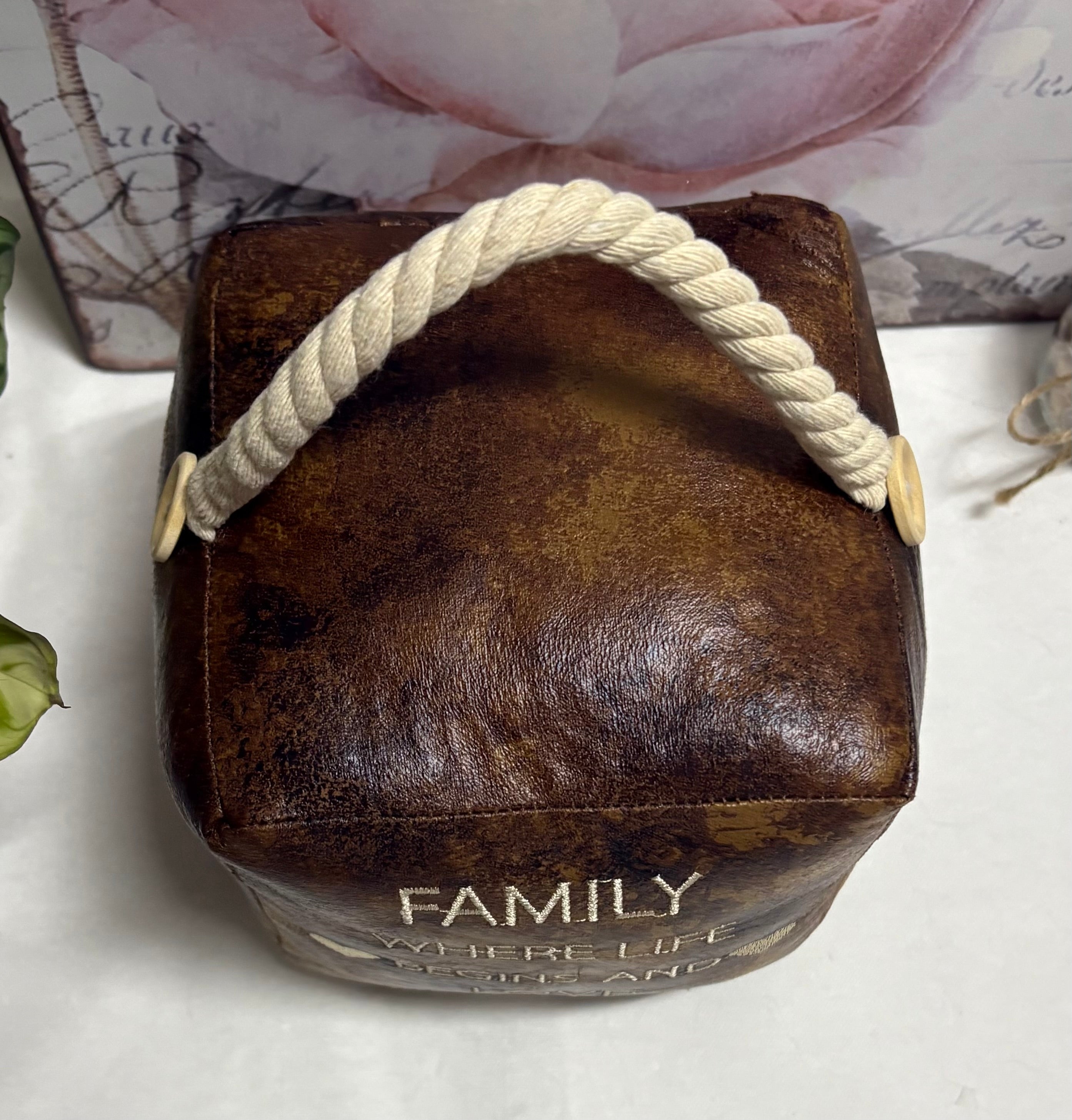 Faux Leather Family Cube Doorstop