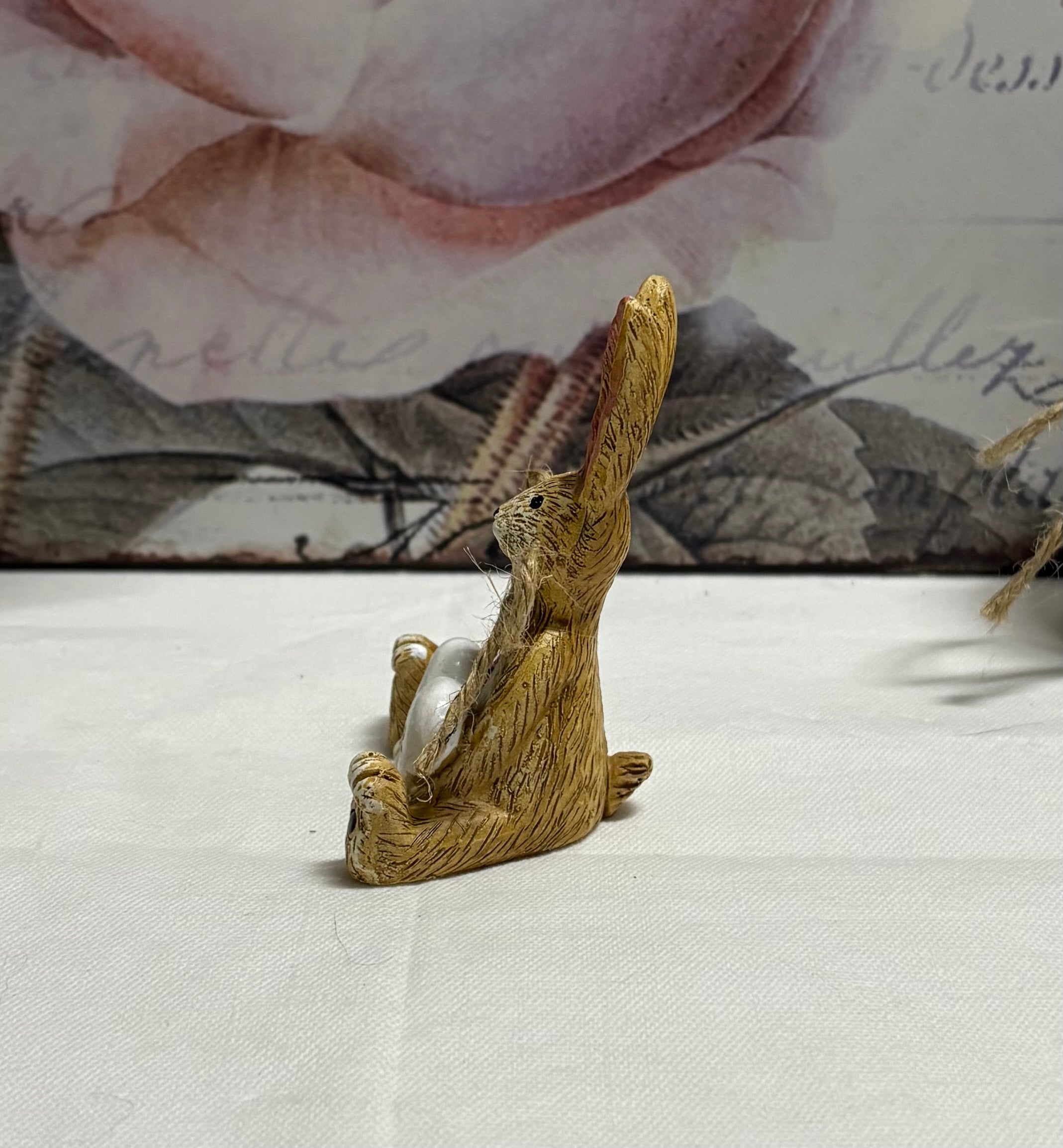 Sitting Brown Bunny with Sister Heart Figure Ornament