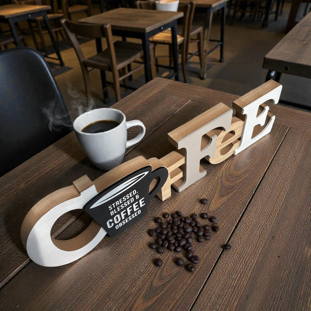Wooden Block Coffee Sign – 'Stressed'