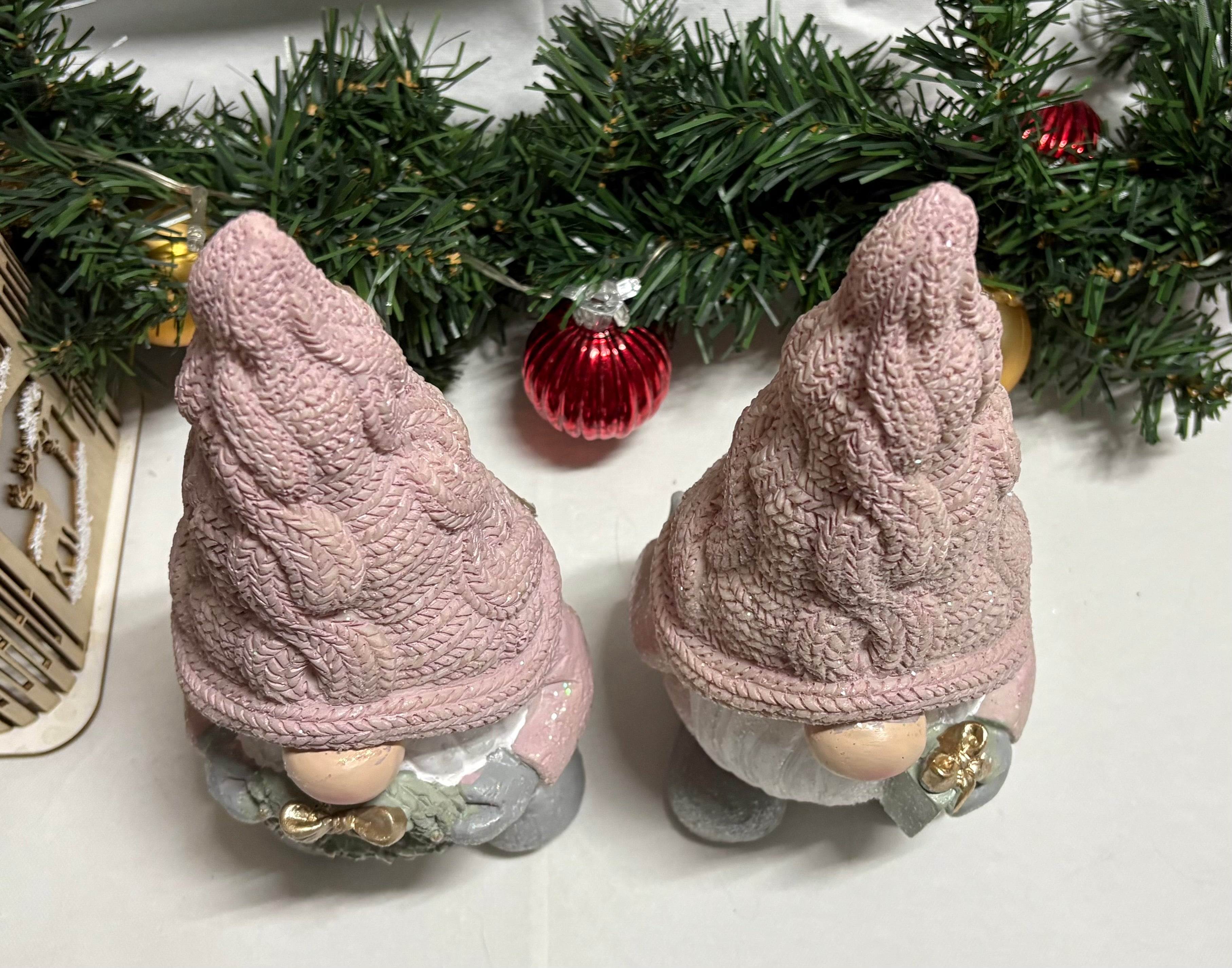 Pair of Pink Gonk Resin Christmas Decorations
