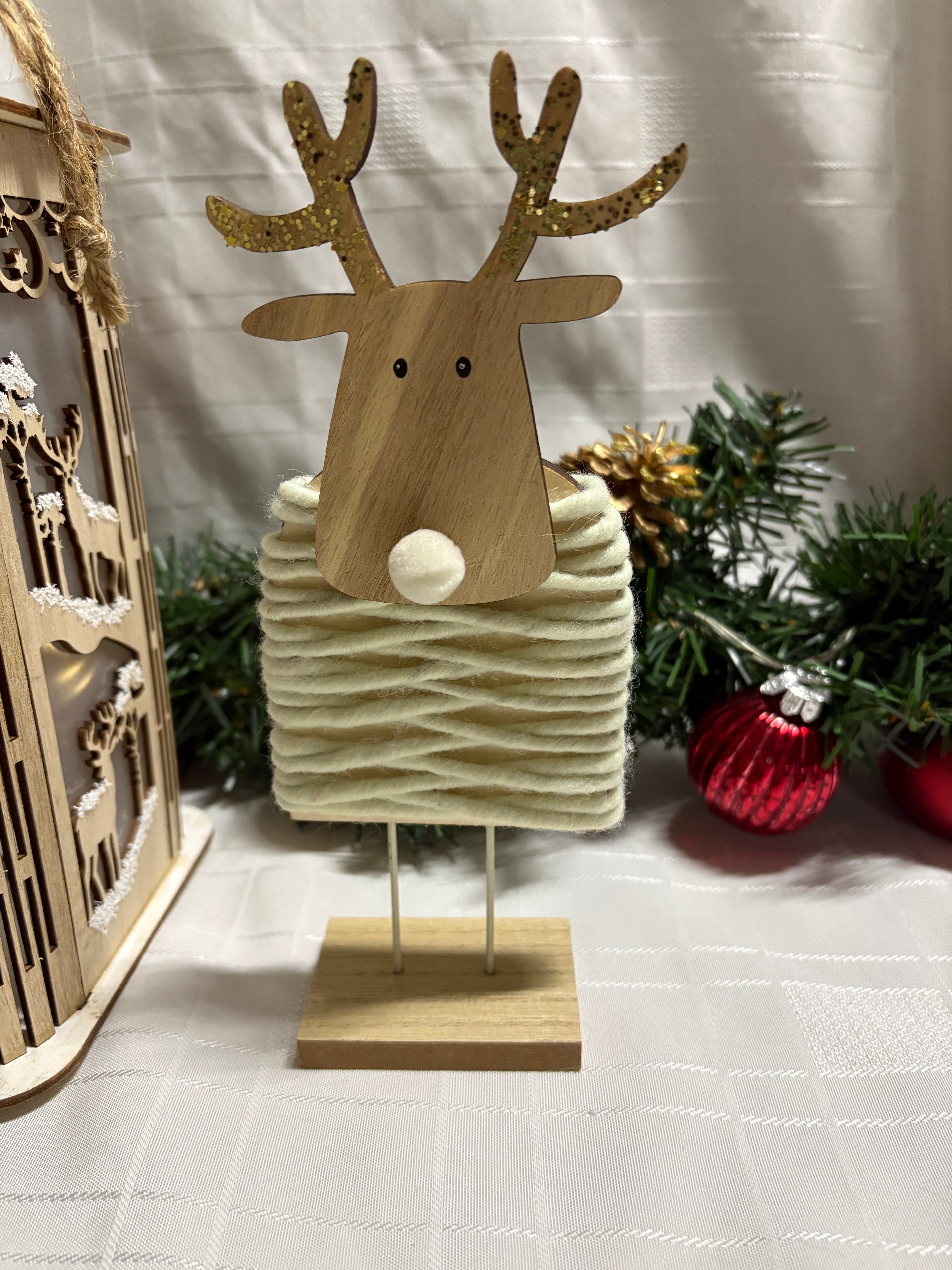 Moose wrapped in Wool Wooden Ornament