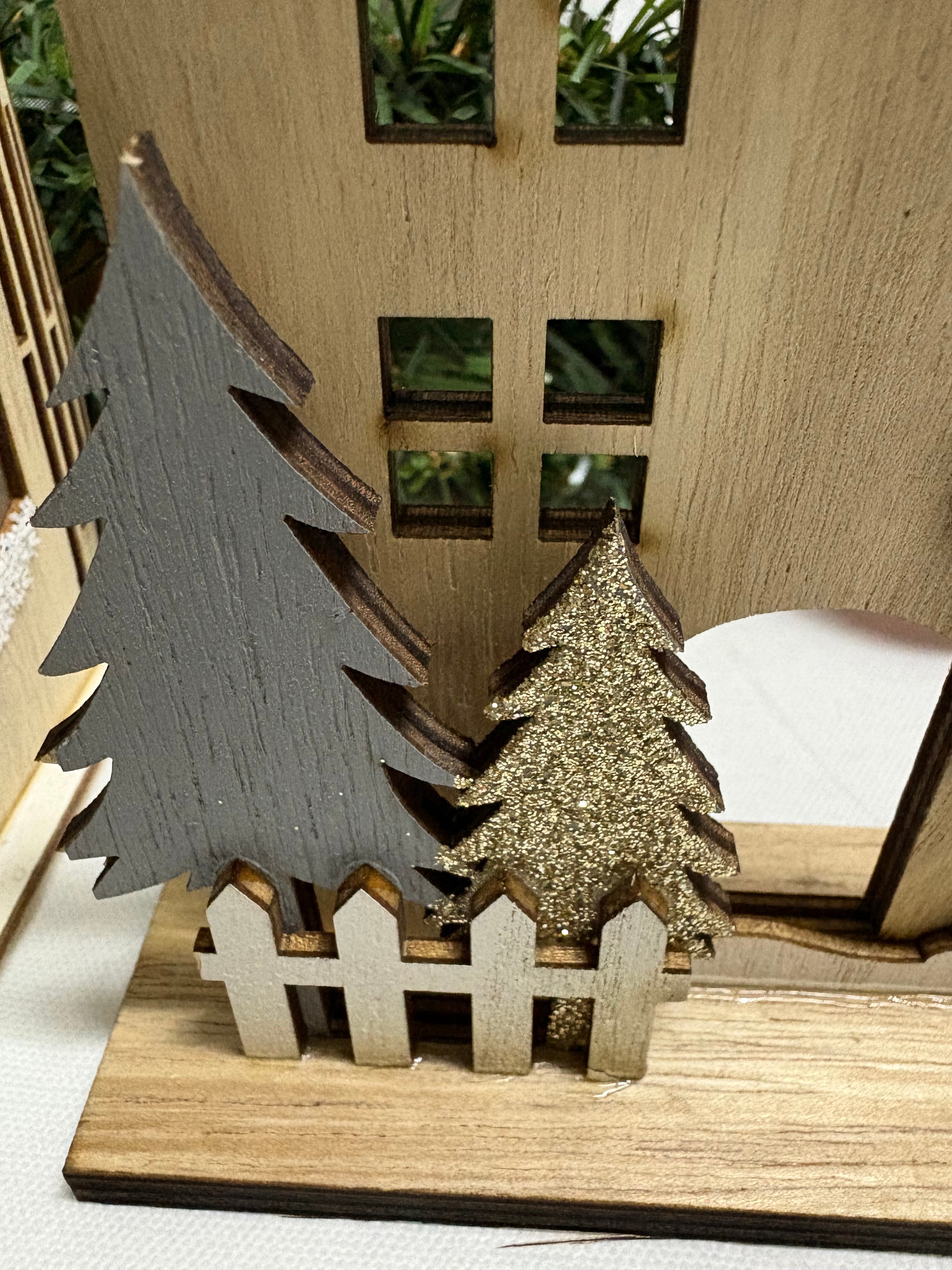 Neutral Wooden House, Christmas Decoration, 18cm