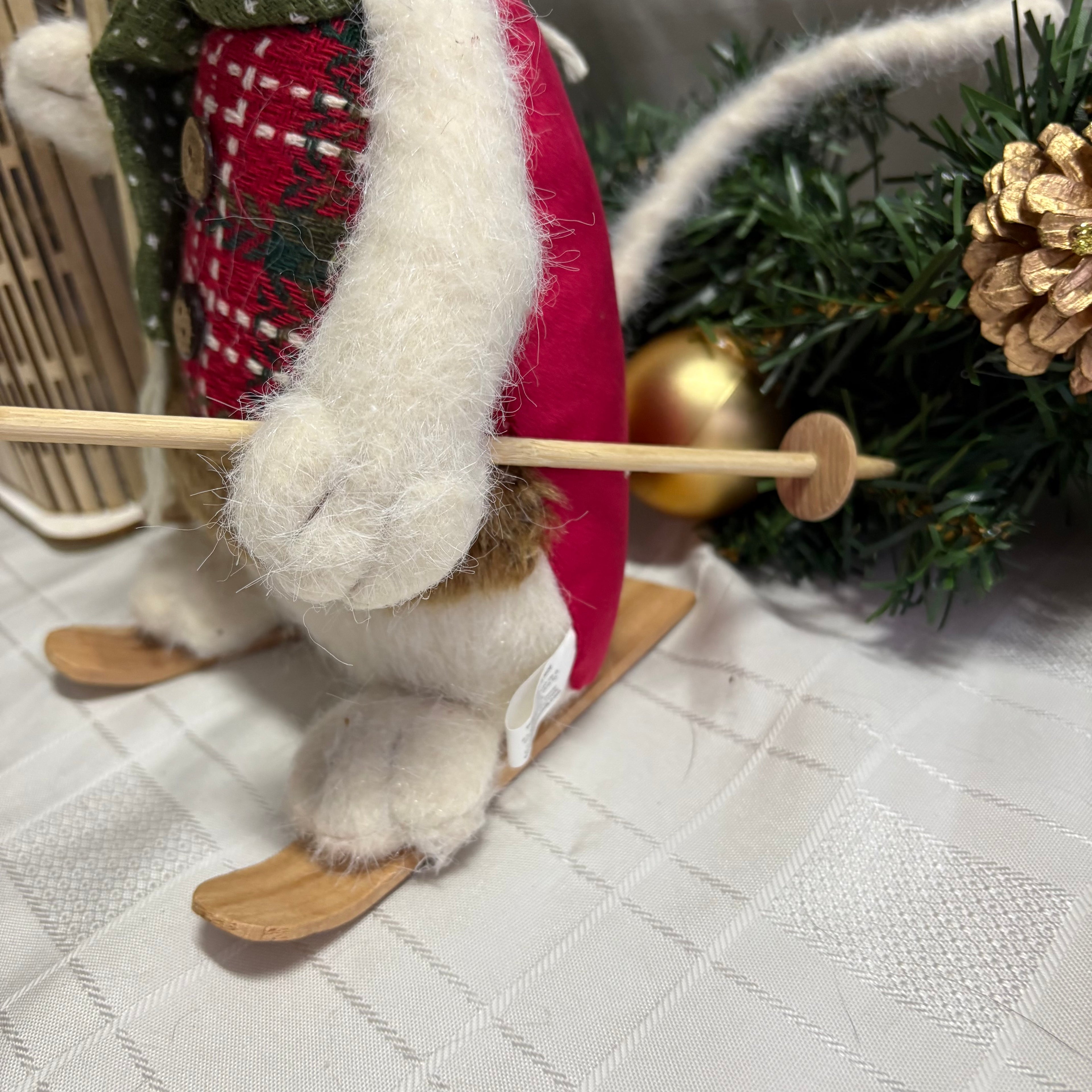 Skiing Mouse Soft Christmas Ornament - Green or Red Scarf