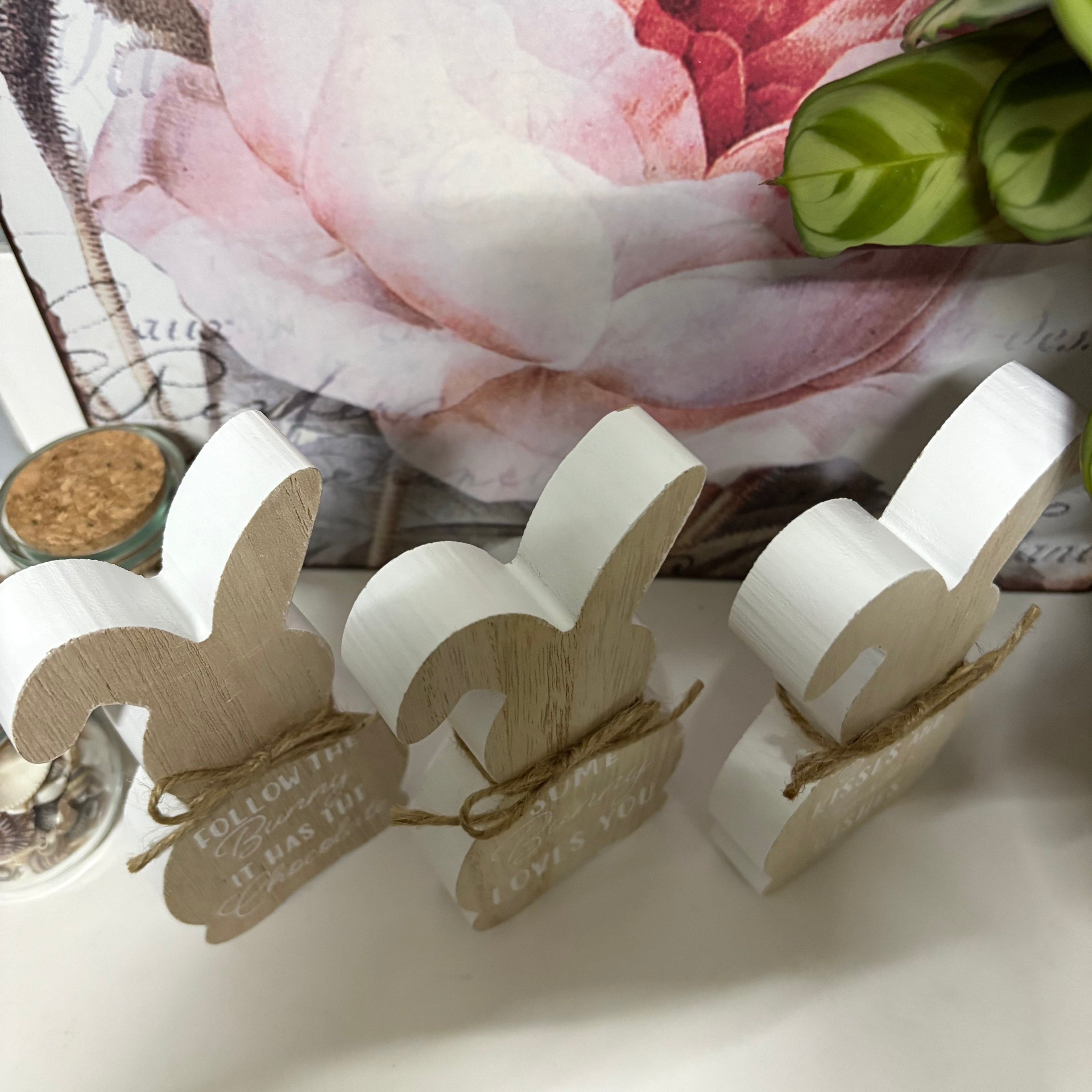 Set of 3 x Wooden Bunny Ornaments