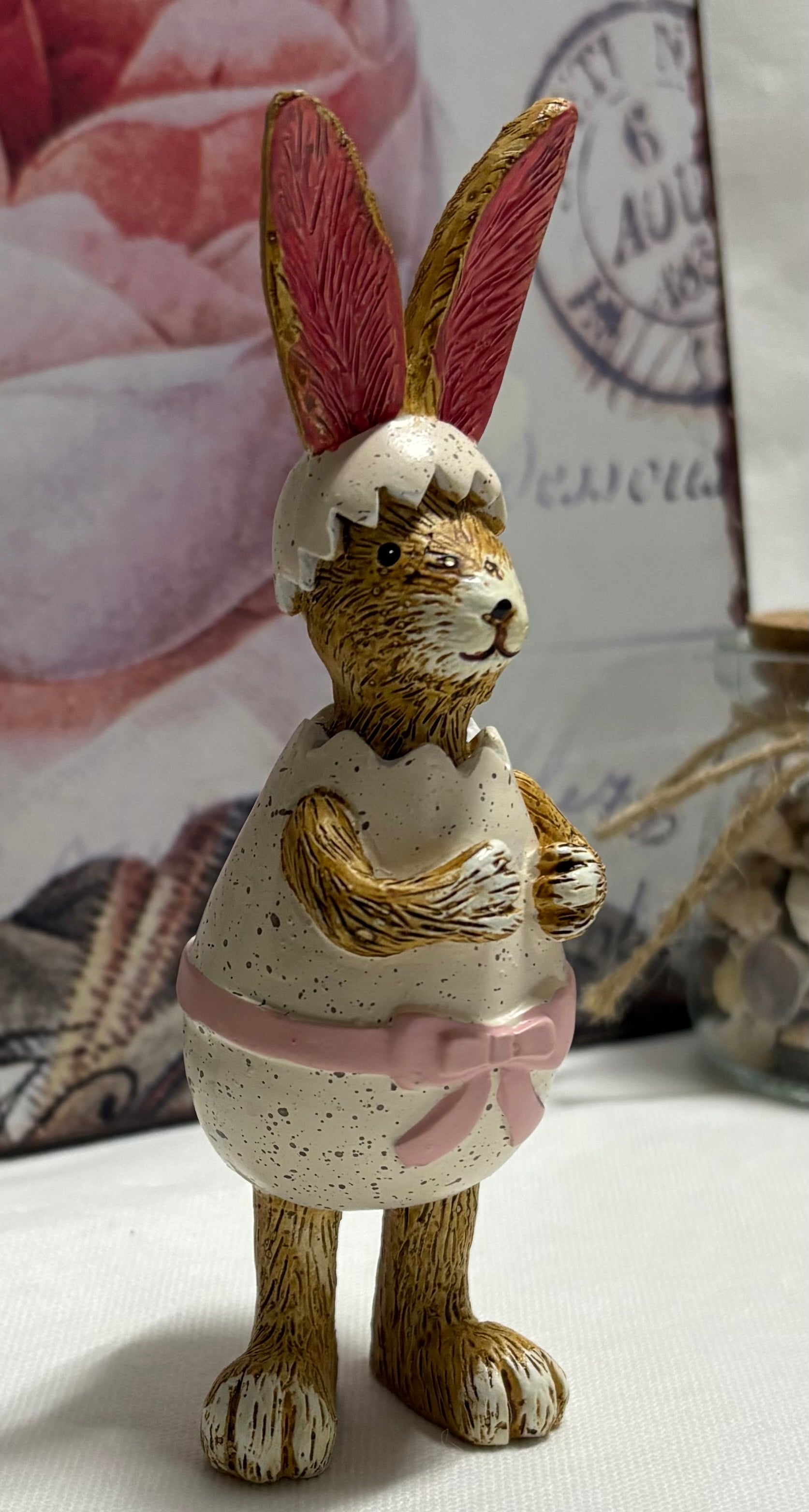 Hand Painted Easter Egg Bunny Resin Figurine