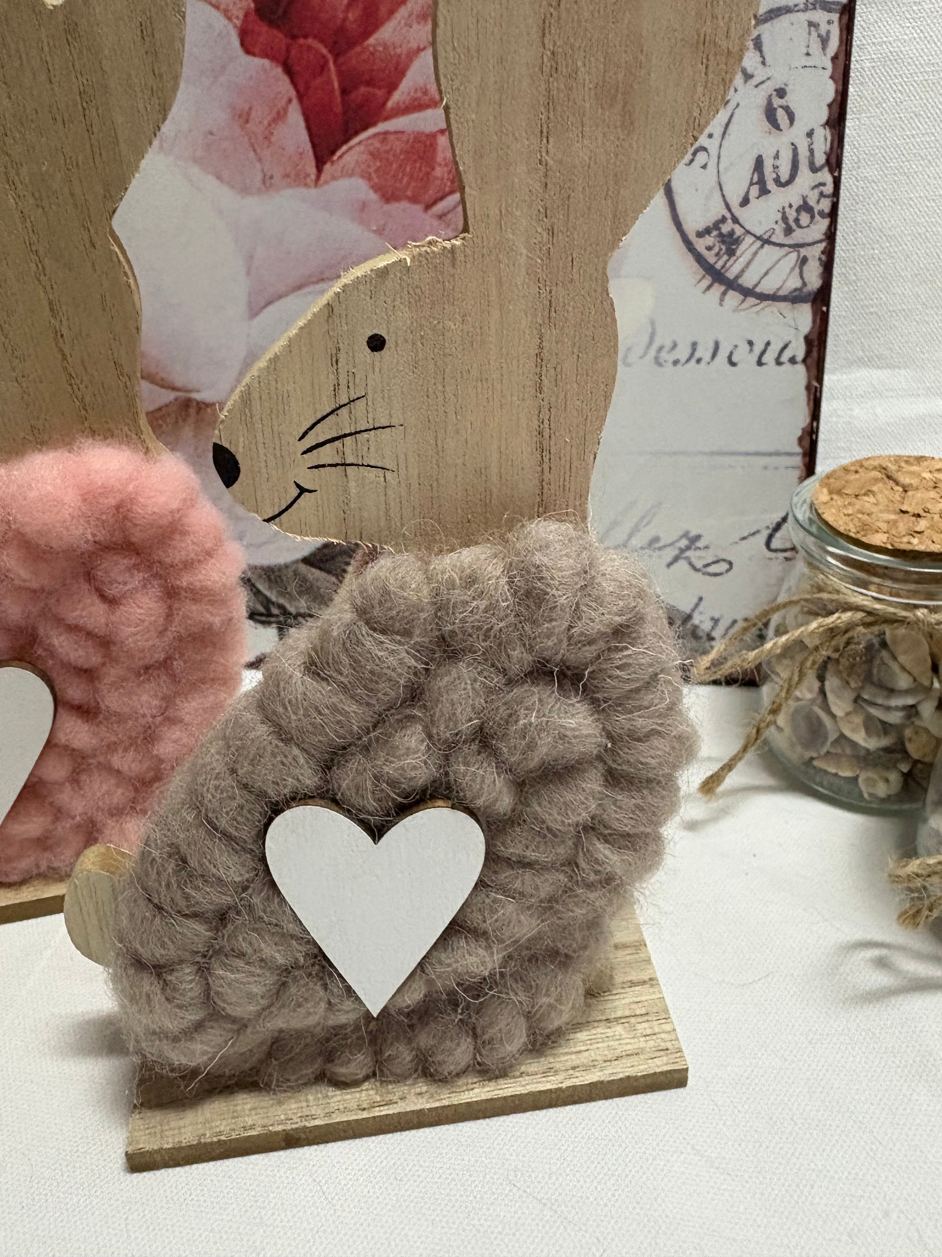 Pair of Wood & Wool Rabbit Ornaments