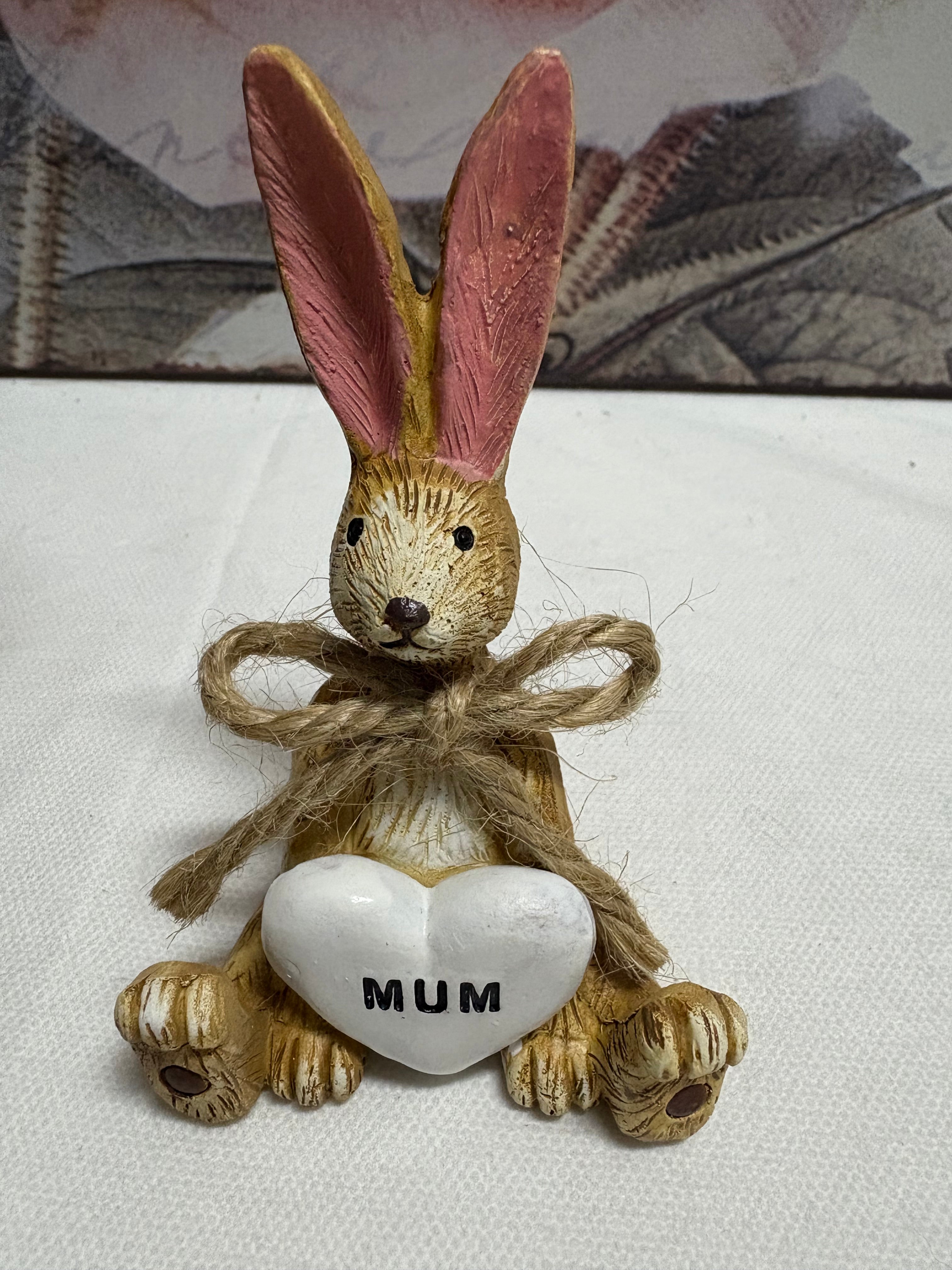 Sitting Brown Bunny with Mum Heart Figure Ornament