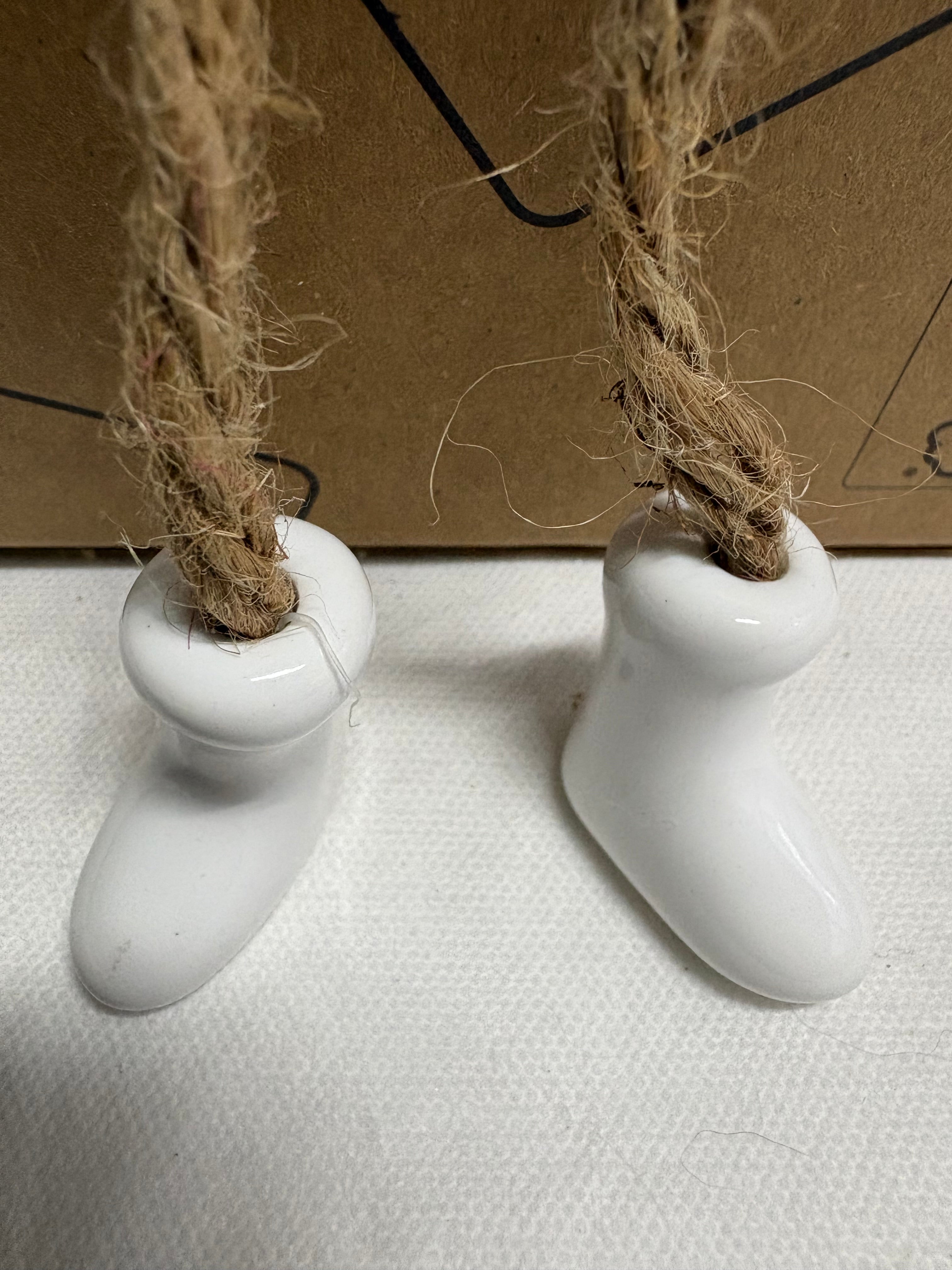 Porcelain Angel with Twine Legs Sitting Ornament