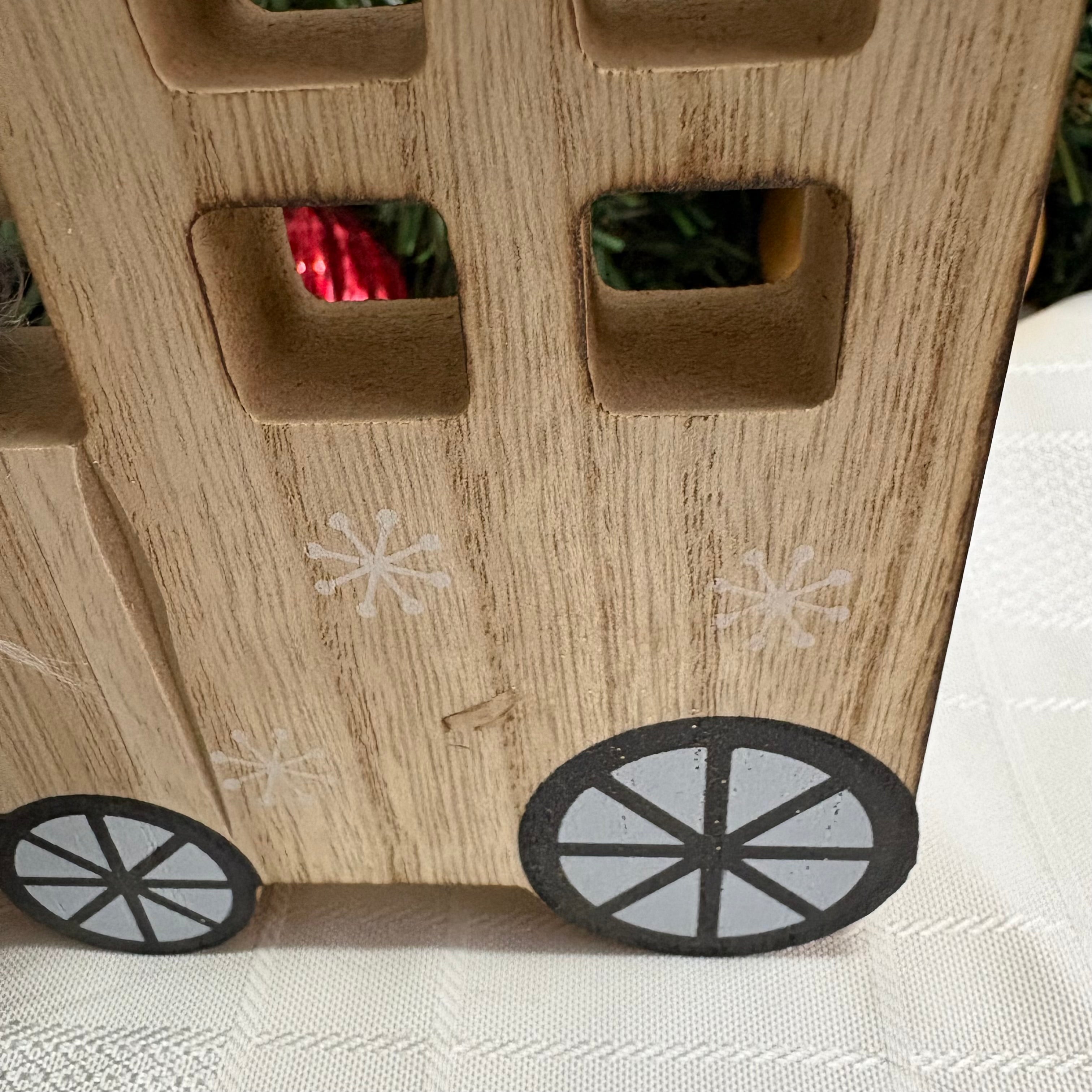 Grey Gonk Sitting On Wooden Train Christmas Ornament