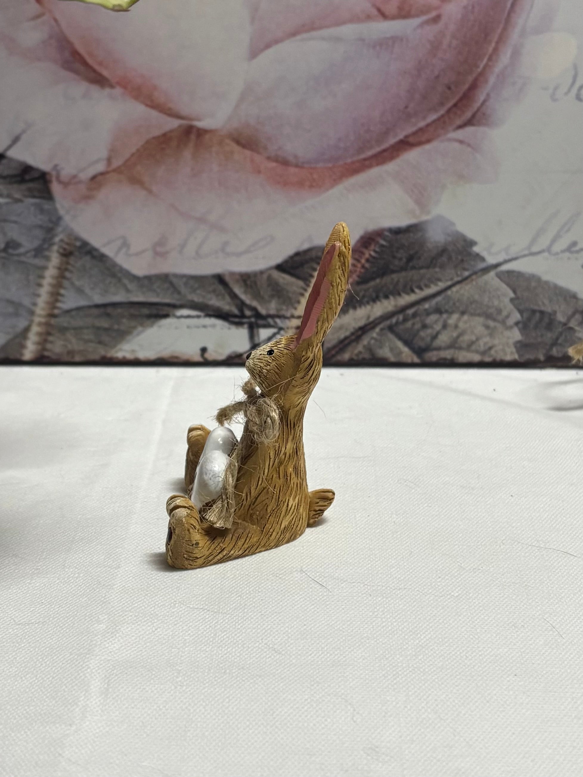 Sitting Brown Bunny with Mum Heart Figure Ornament