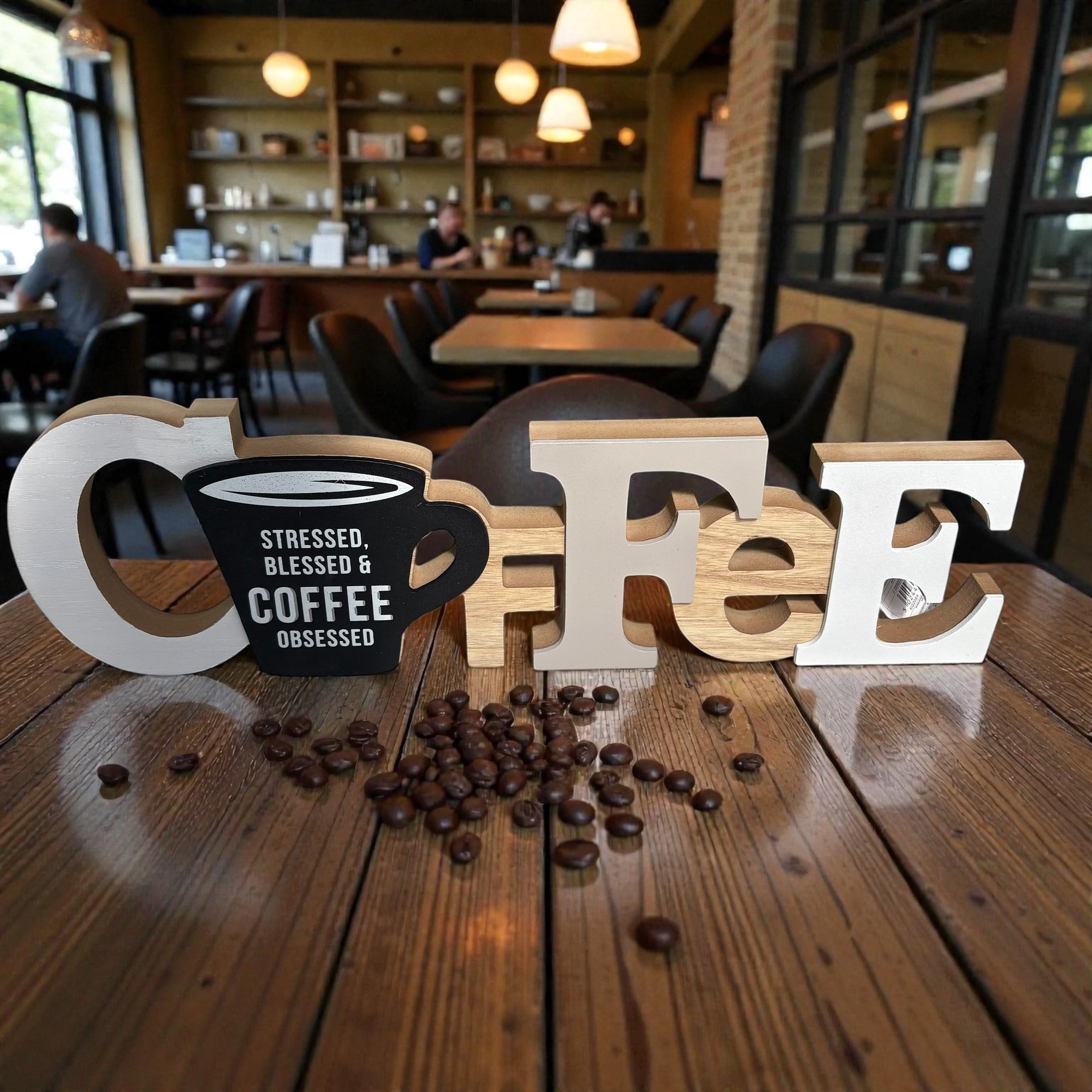Wooden Block Coffee Sign – 'Stressed'
