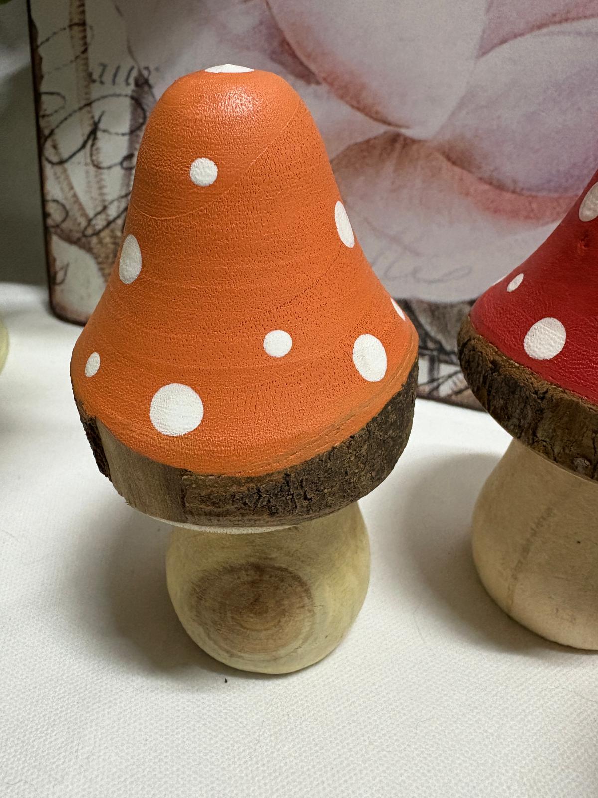 Set of 3 x Colourful Wooden Mushrooms, 10cm - 3 Colours