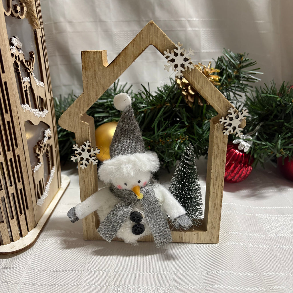 Snowman in House Wooden Christmas Ornament