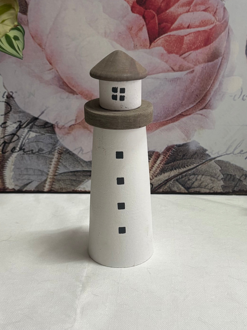Wooden White Light House Ornament, 15cm