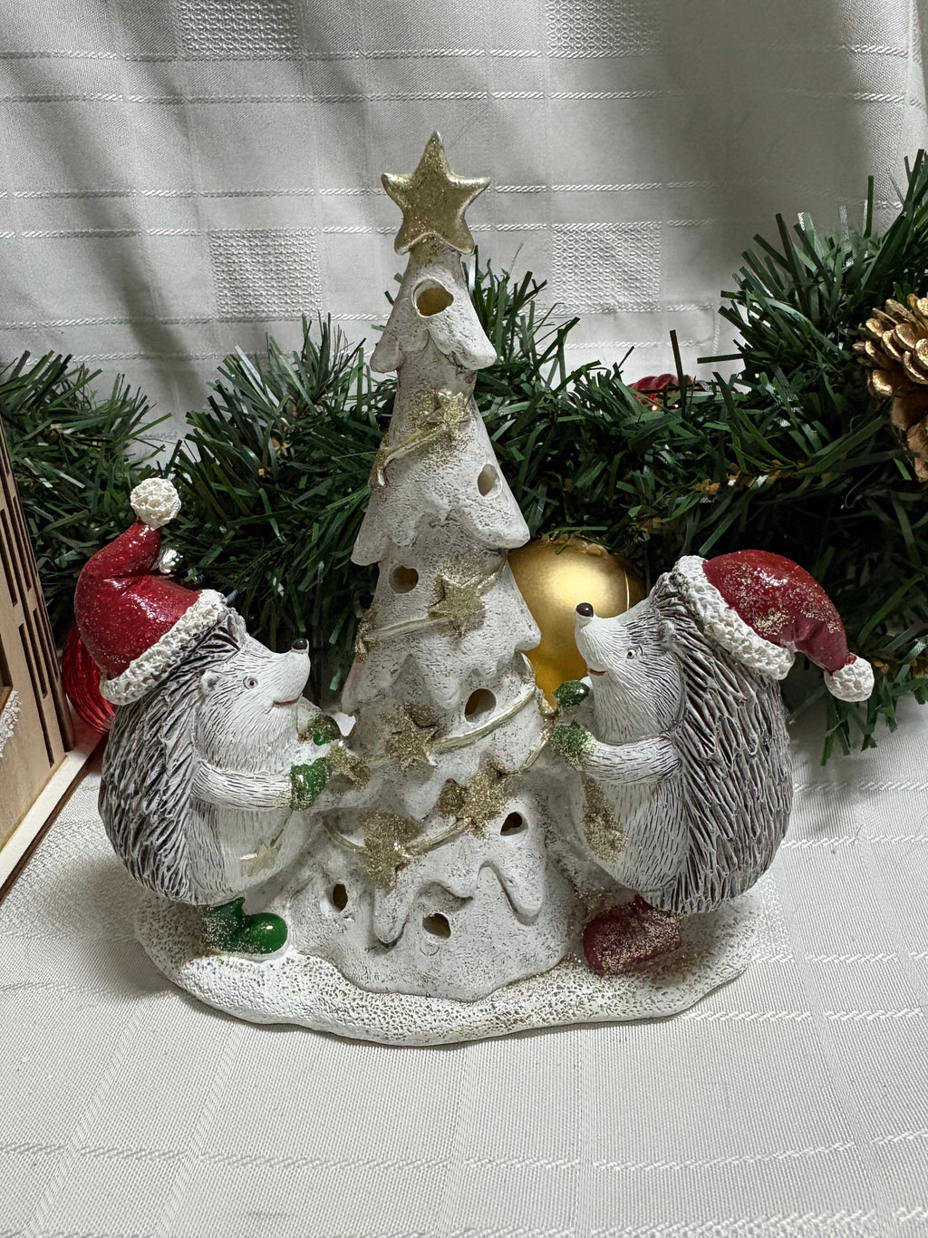 Hedgehogs & Christmas Tree LED Light Up Resin Ornament