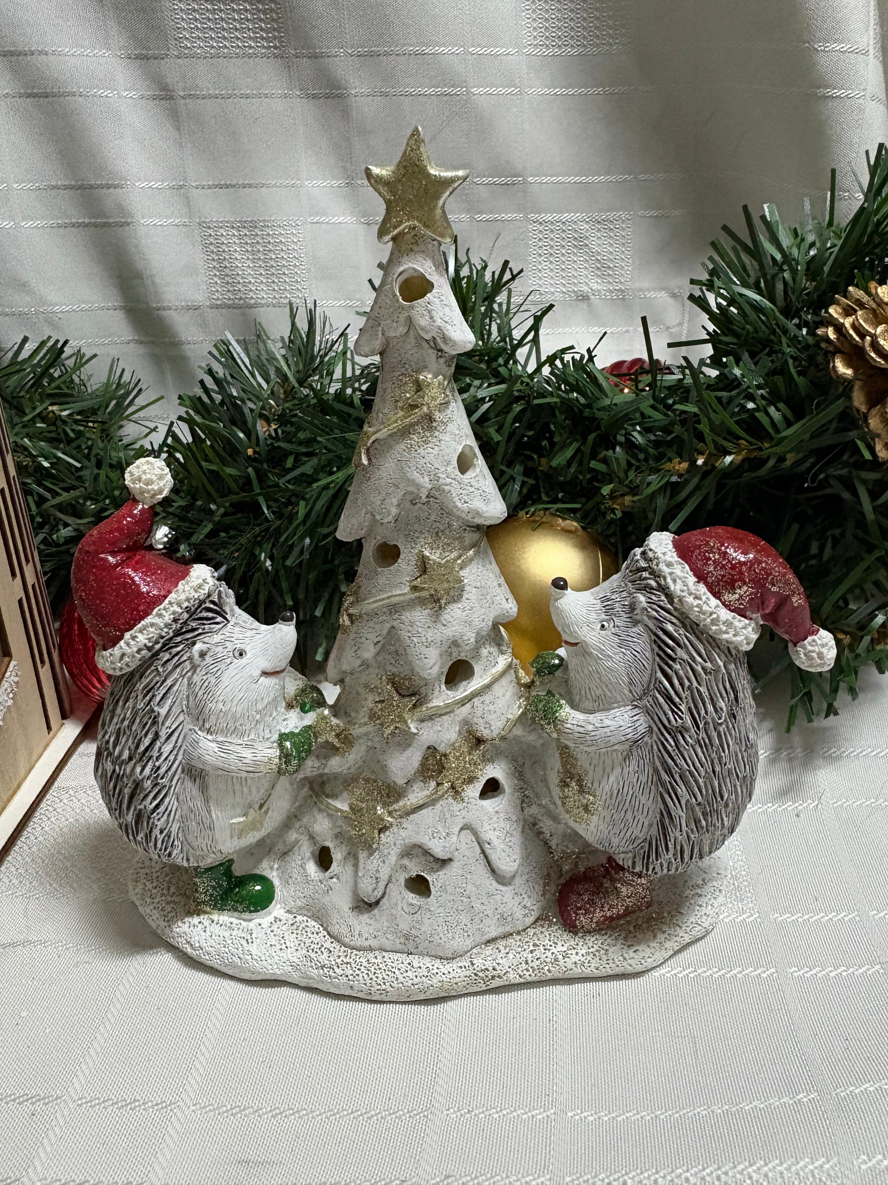 Hedgehogs & Christmas Tree LED Light Up Resin Ornament