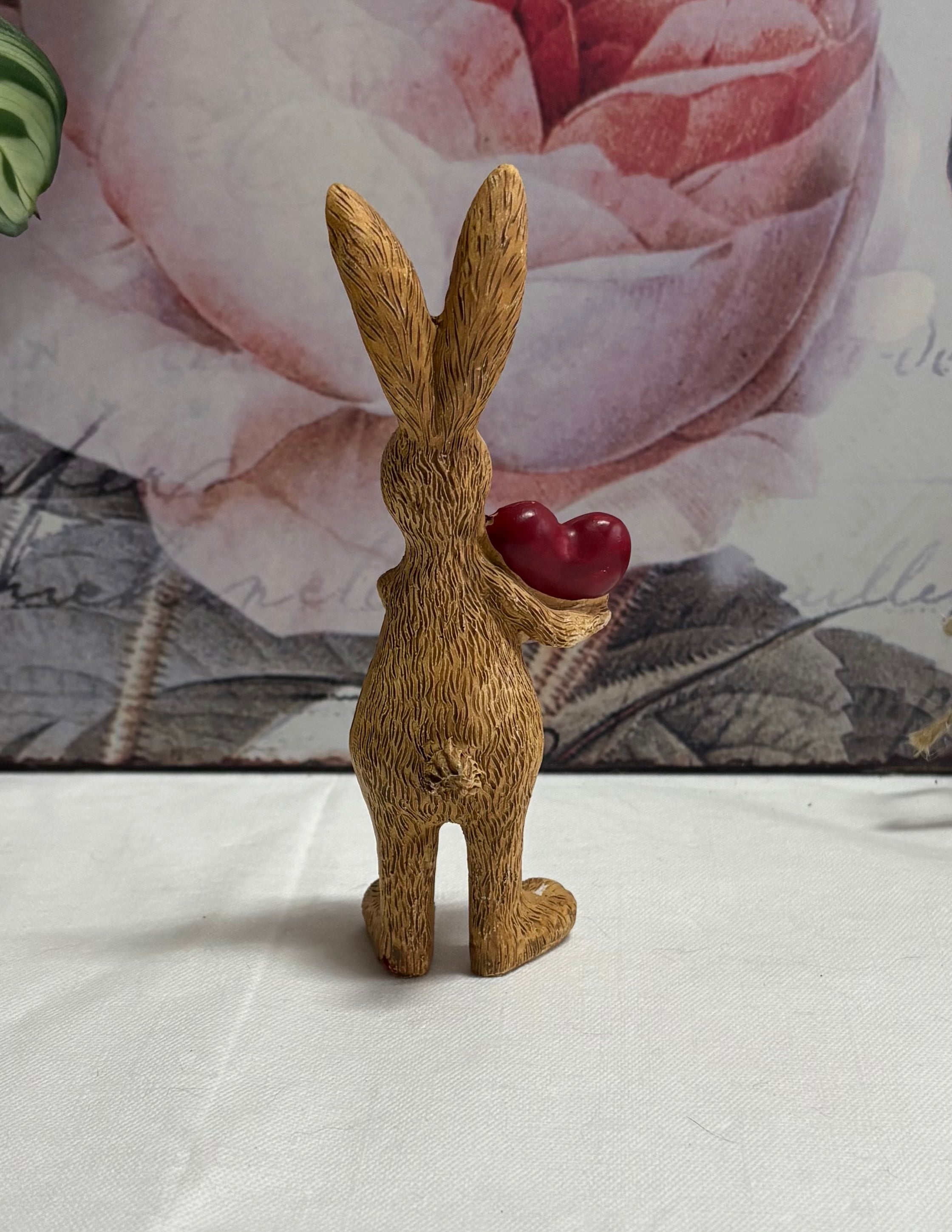 Standing Red Heart Bunny Resin Figure