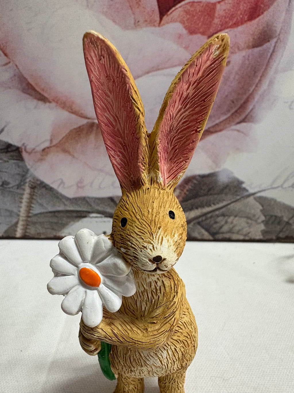 Standing Brown Bunny with Daisy Rabbit Hare Figure Ornament