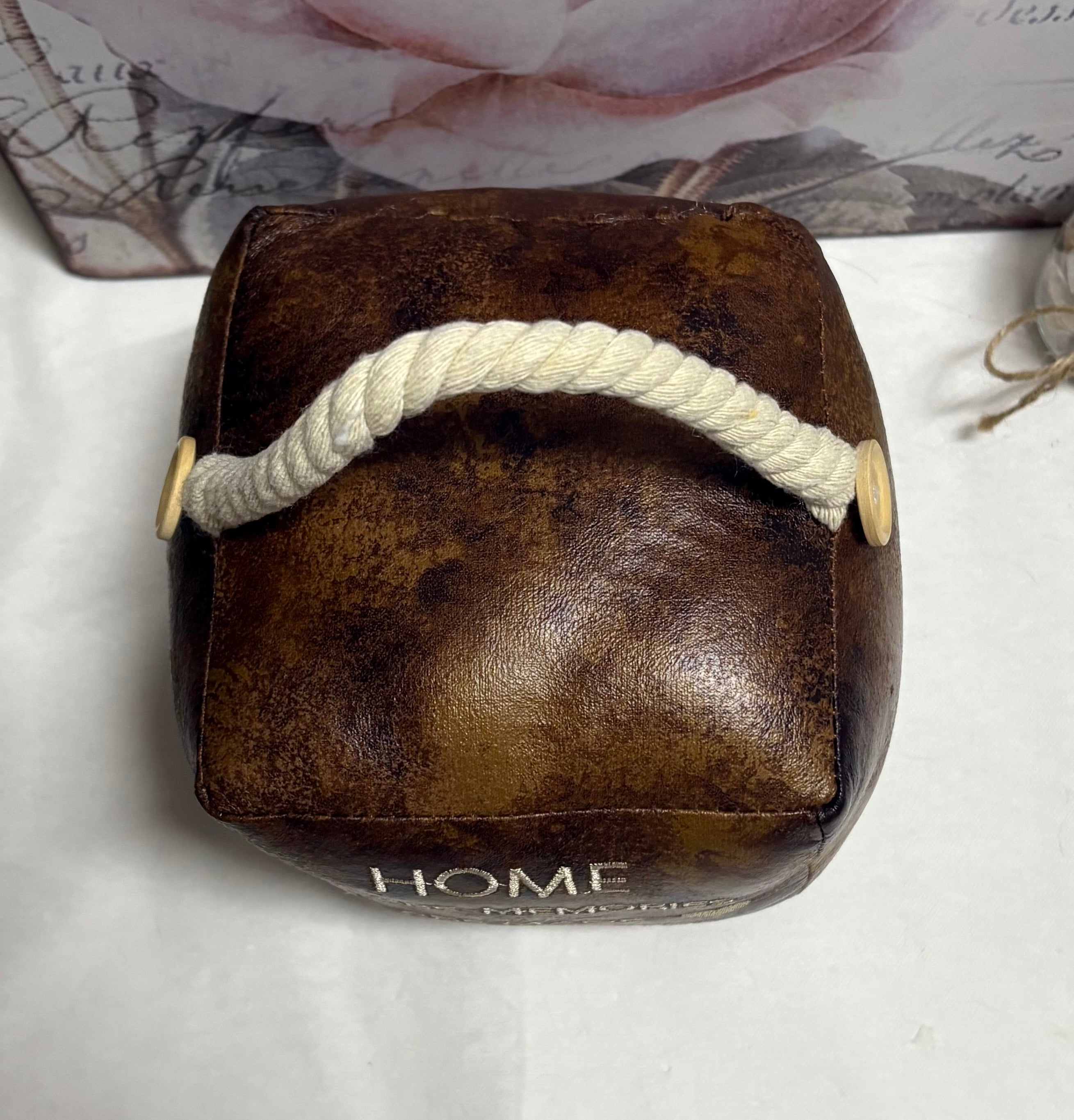 Faux Leather Memories Cube Doorstop