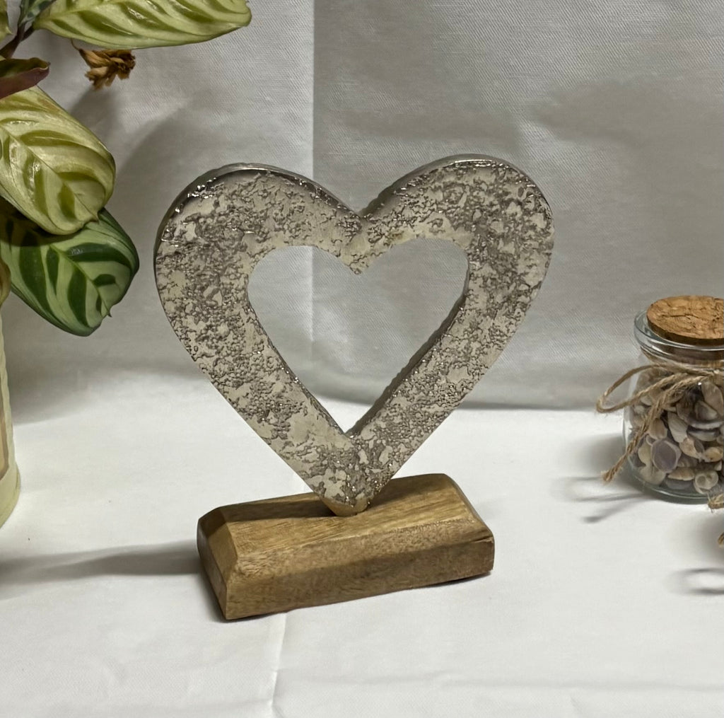 Hammered Metal Heart on Wooden Block Ornament