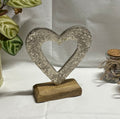 Hammered Metal Heart on Wooden Block Ornament