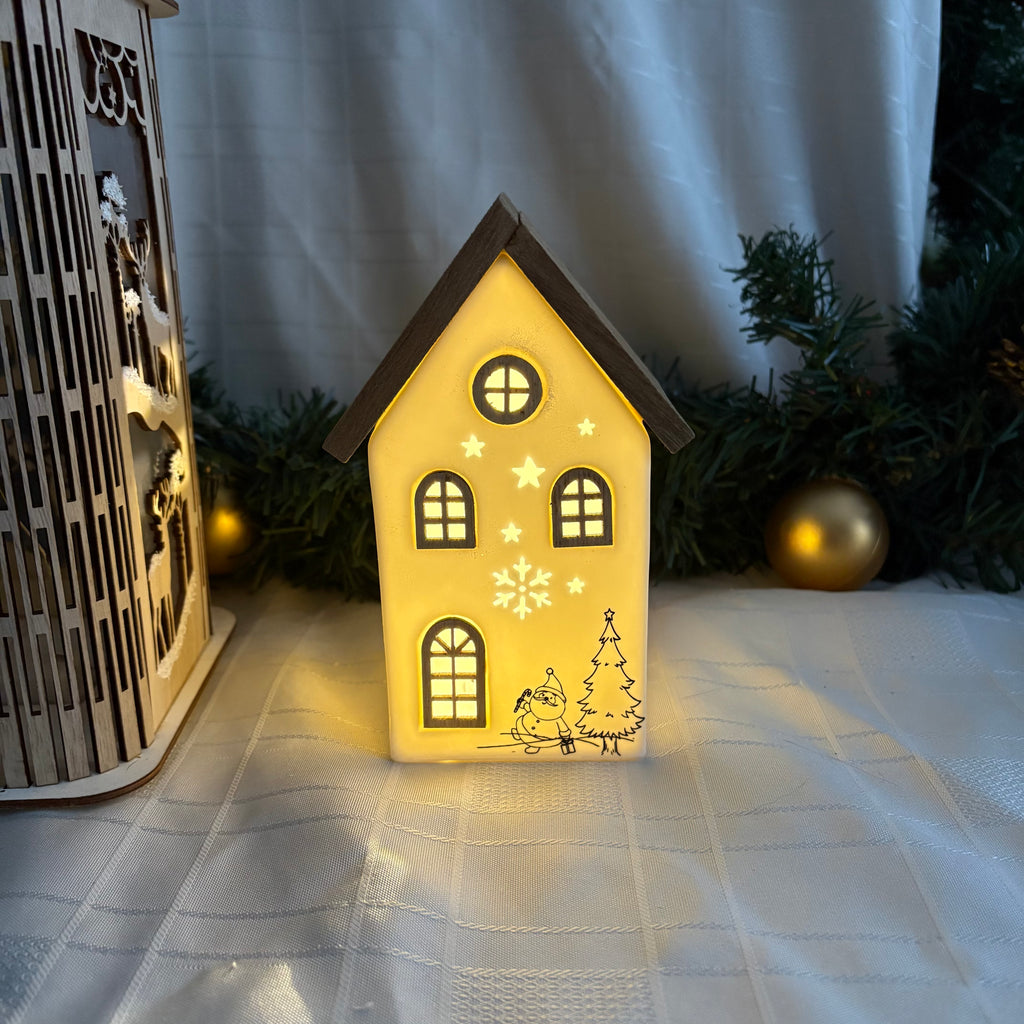 Ceramic & Wooden LED Light Up House Christmas Decoration - 2 Sizes