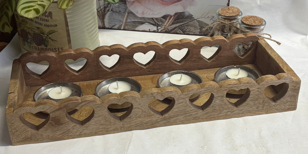 Wooden Cut Out Heart Candle Holder, 45cm