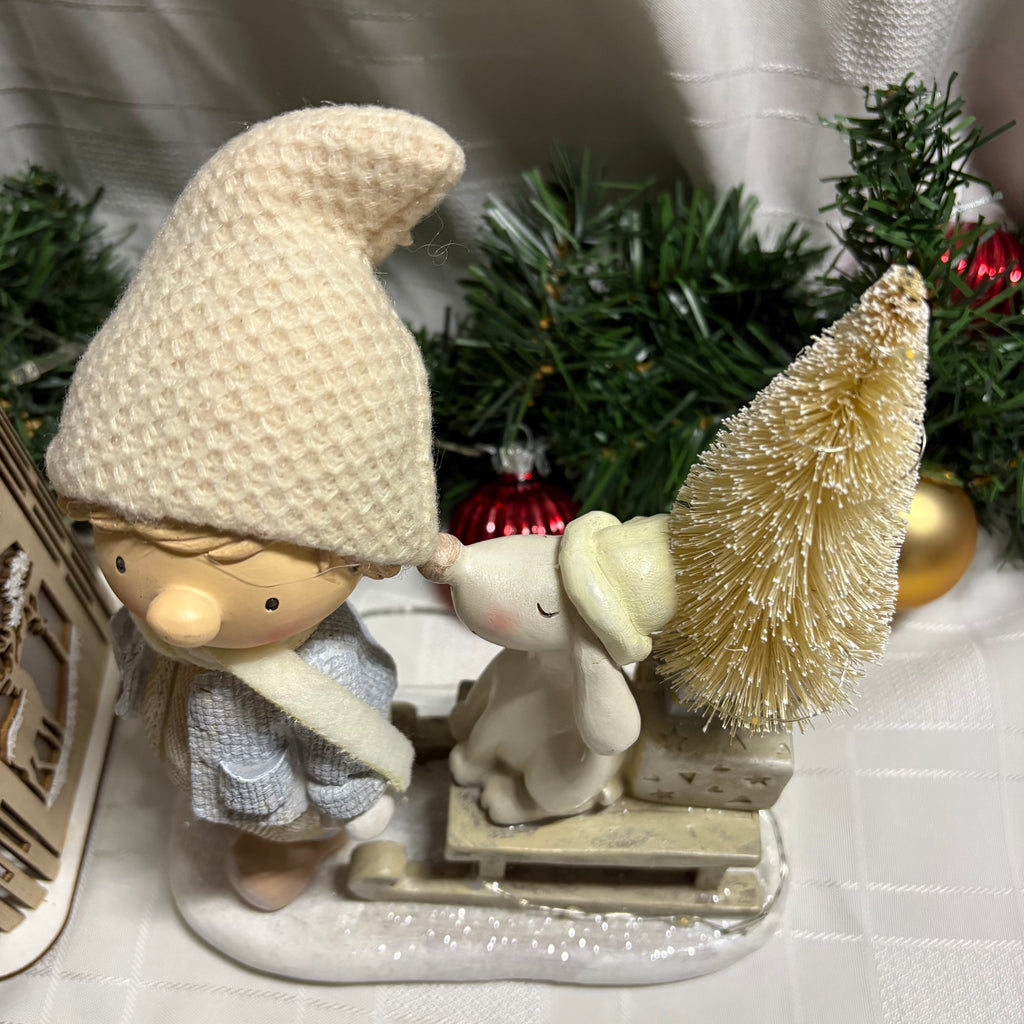 Boy & Dog on Sled Light Up LED Christmas Decorations