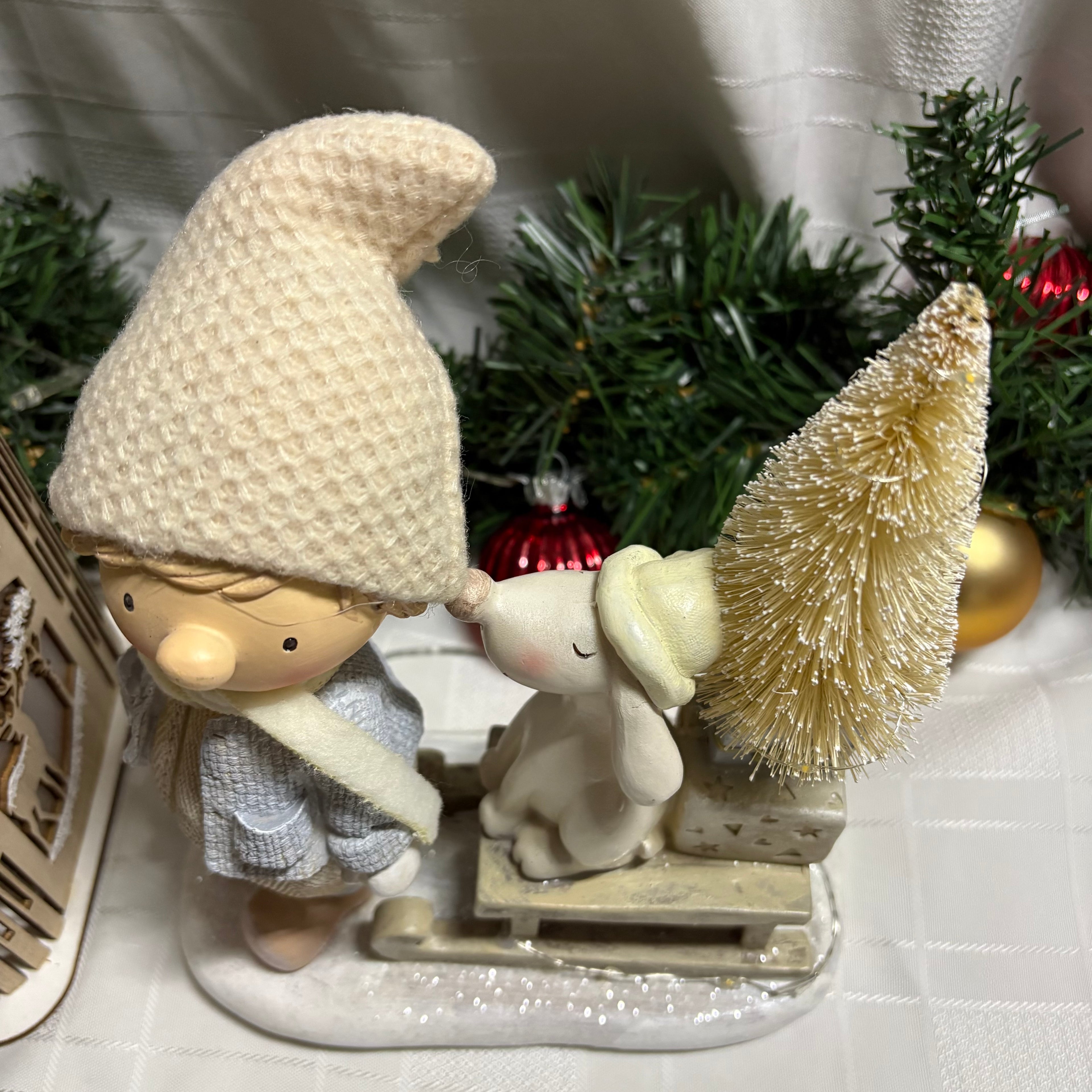 Boy & Dog on Sled Light Up LED Christmas Decorations