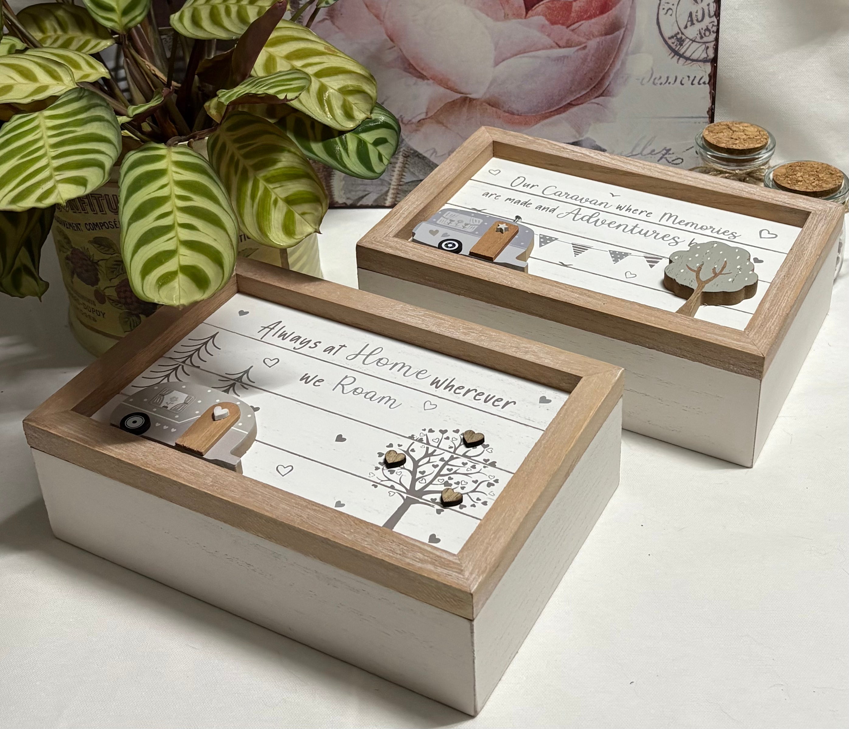 Wooden Caravan Storage Box - 2 Designs - 24 x 16cm