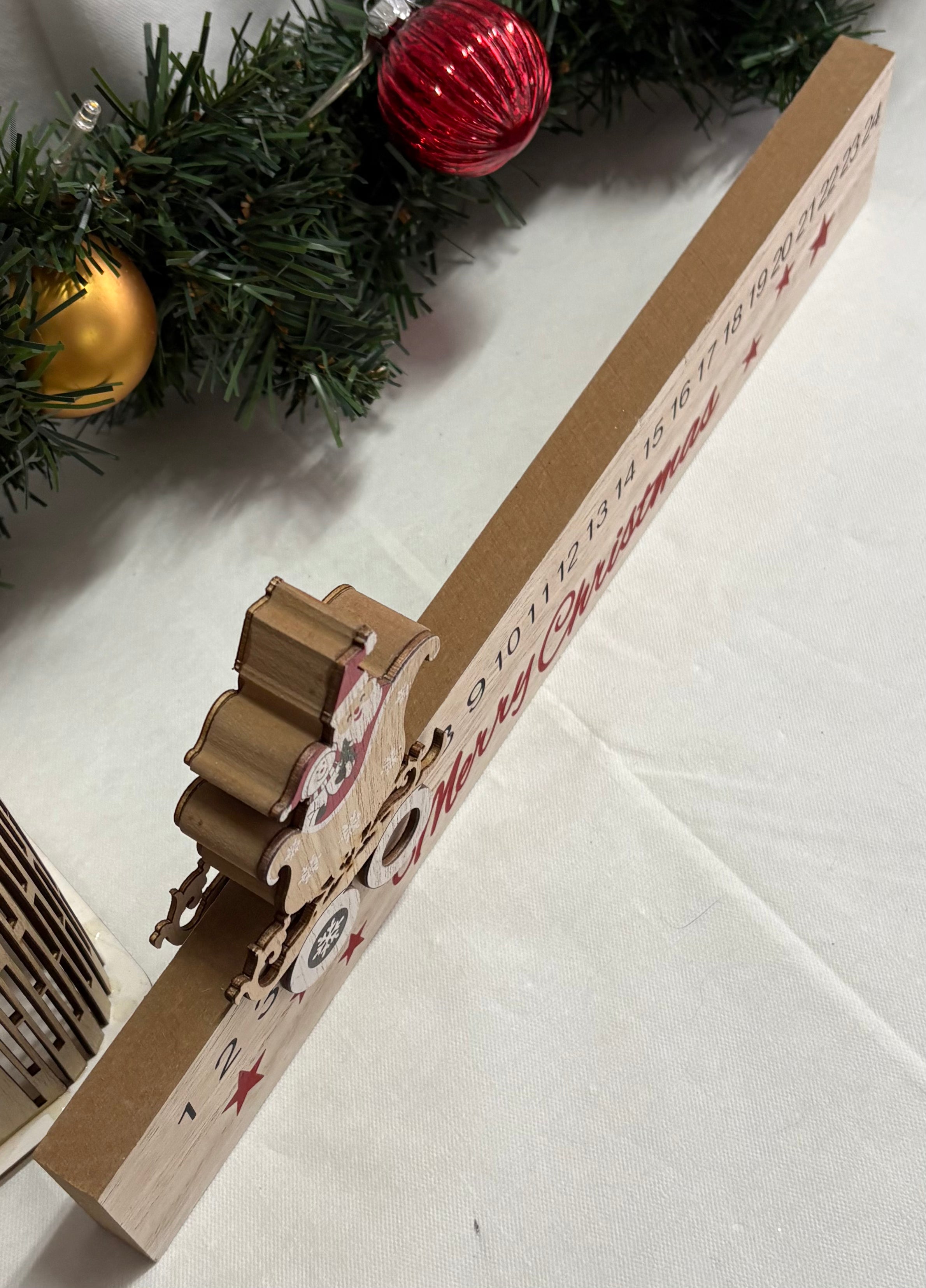Wooden Santa & Sleigh Re-useable Advent Calendar Countdown