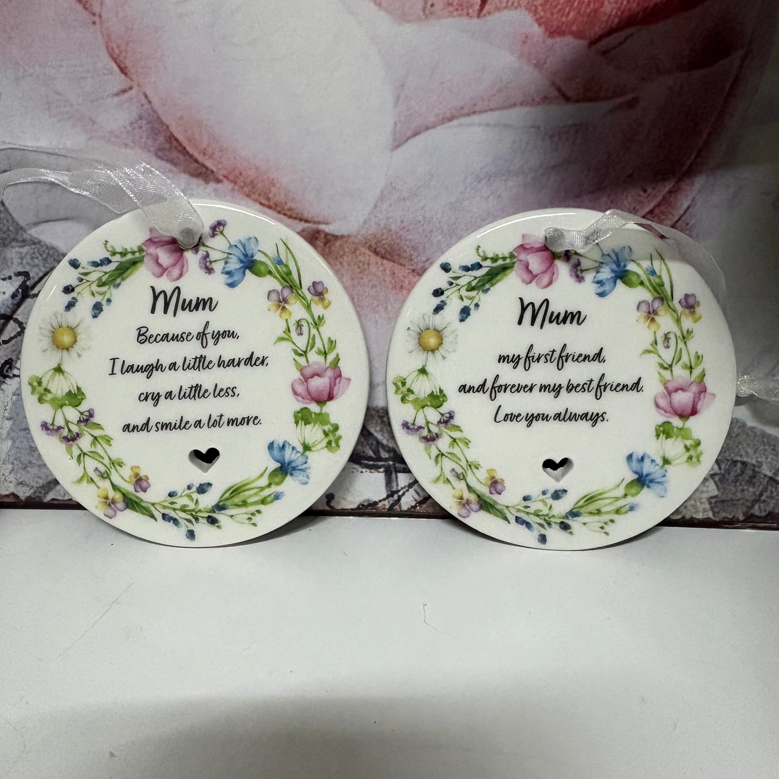 Hanging Ceramic Disc With Heartfelt Mum Message - 2 Designs
