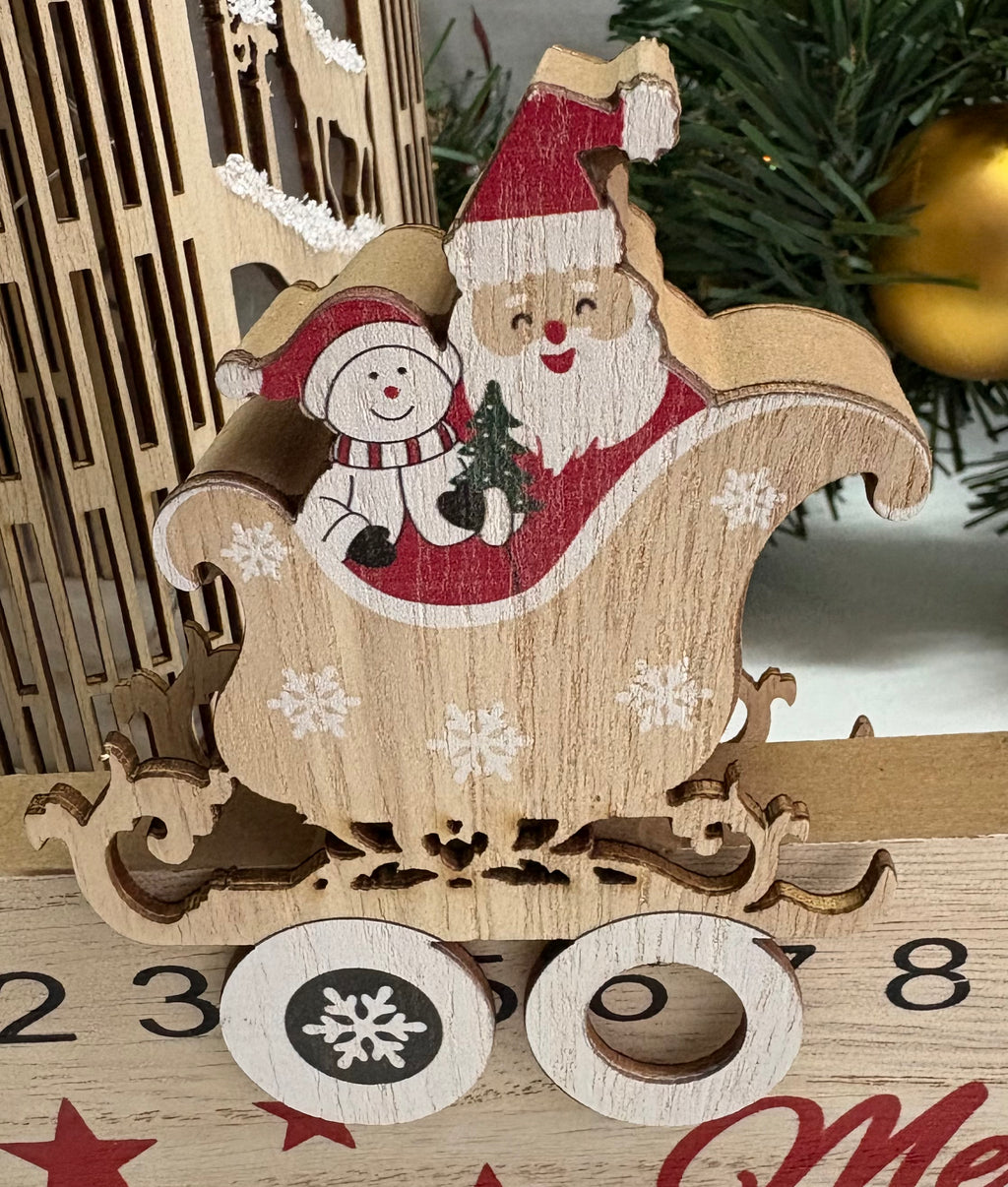 Wooden Santa & Sleigh Re-useable Advent Calendar Countdown