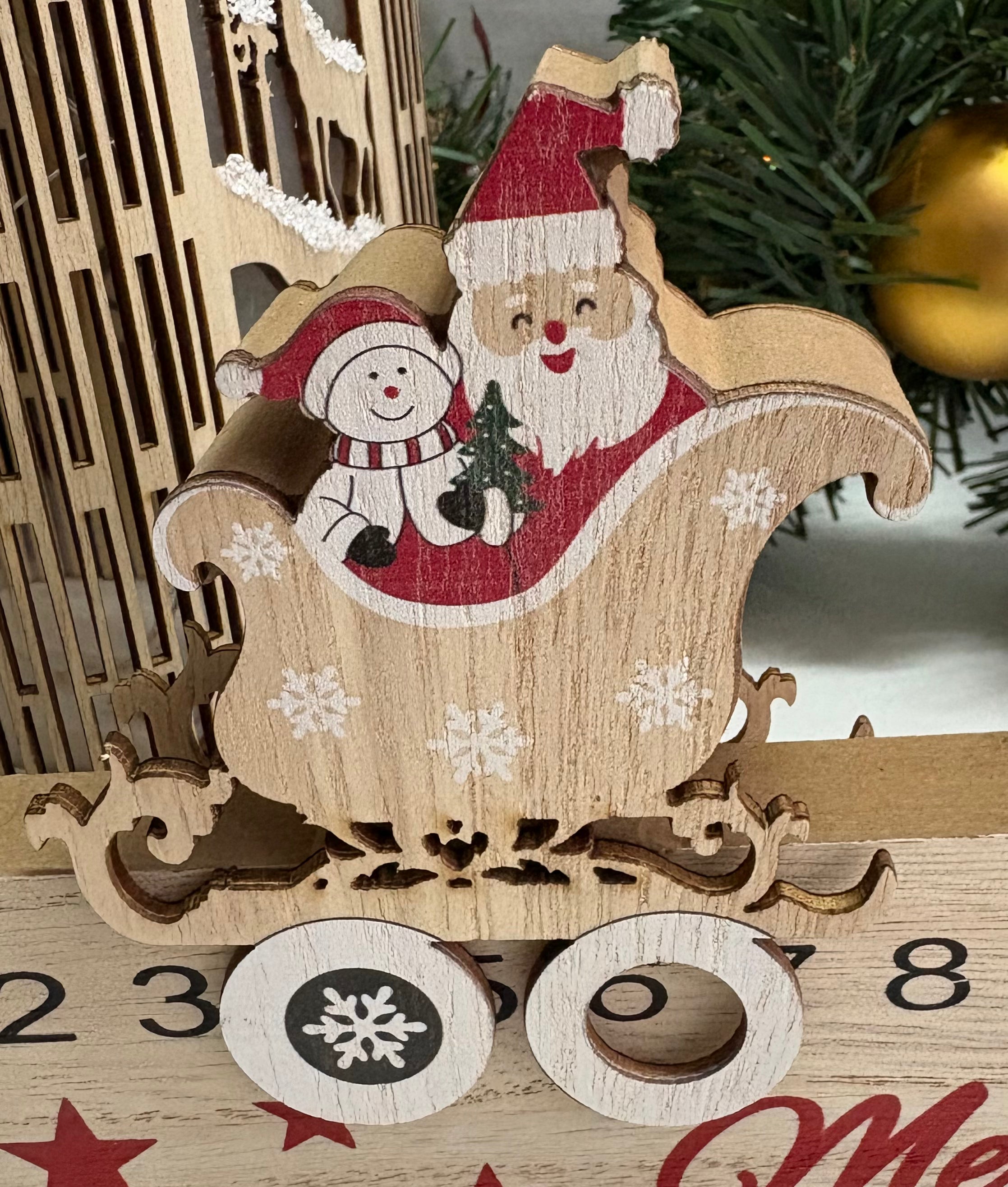 Wooden Santa & Sleigh Re-useable Advent Calendar Countdown