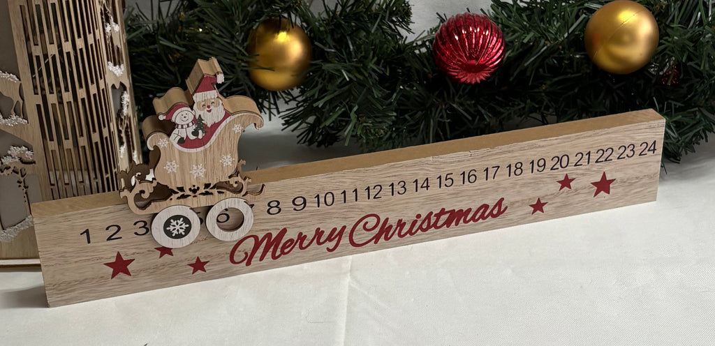 Wooden Santa & Sleigh Re-useable Advent Calendar Countdown