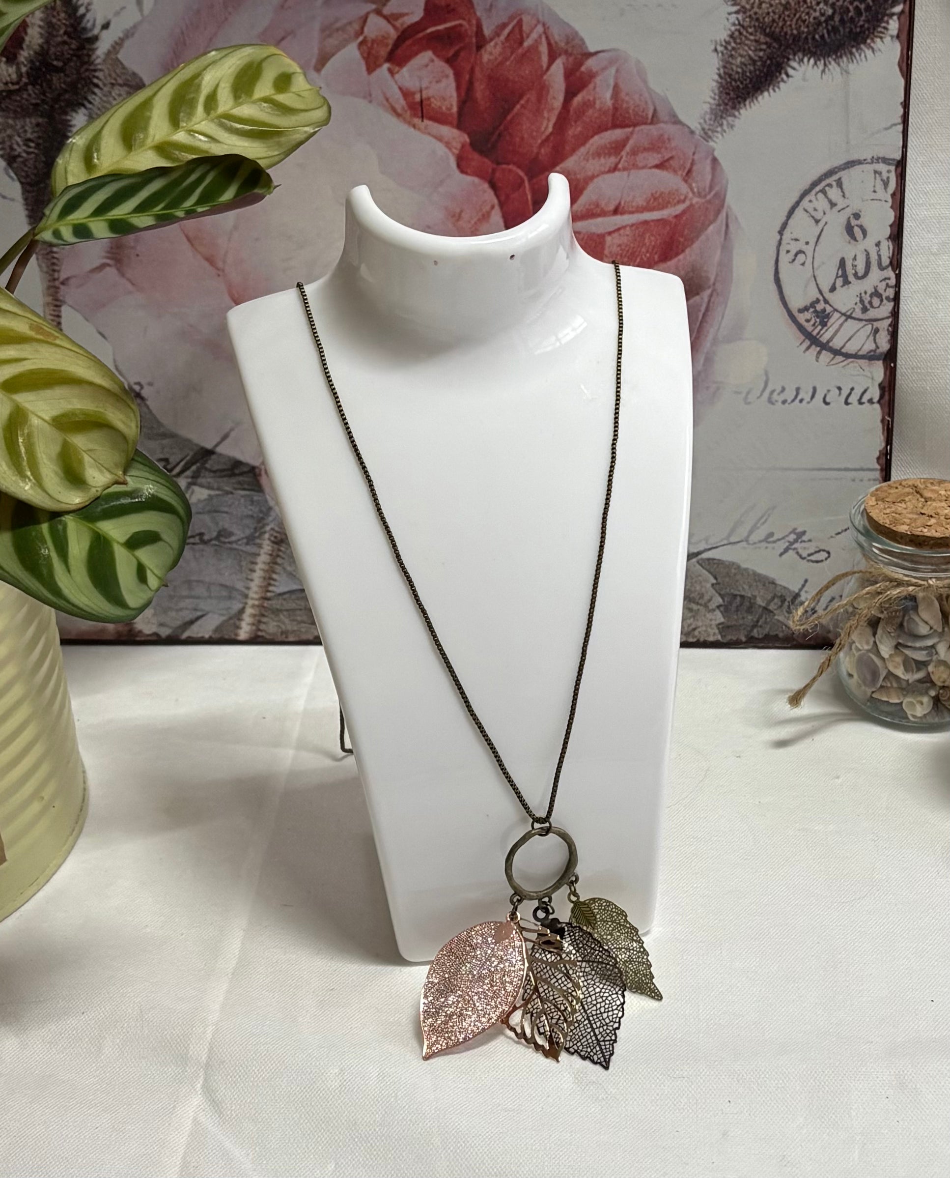 Long Sweater Chain Necklace - Leaf Design