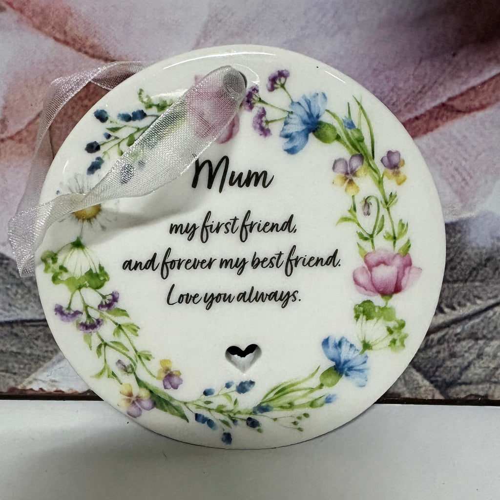 Hanging Ceramic Disc With Heartfelt Mum Message - 2 Designs