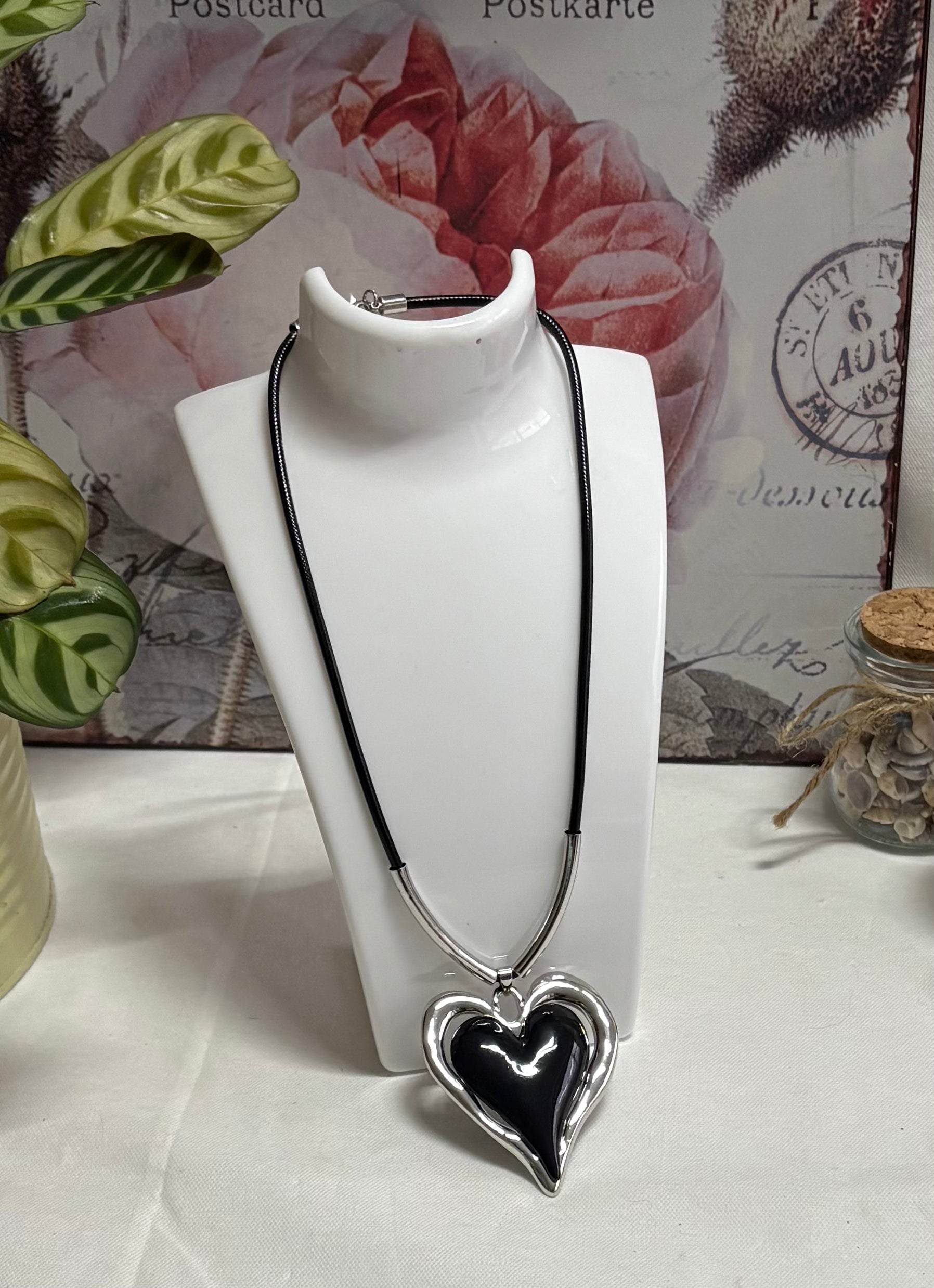 Black & Silver Heart Necklace