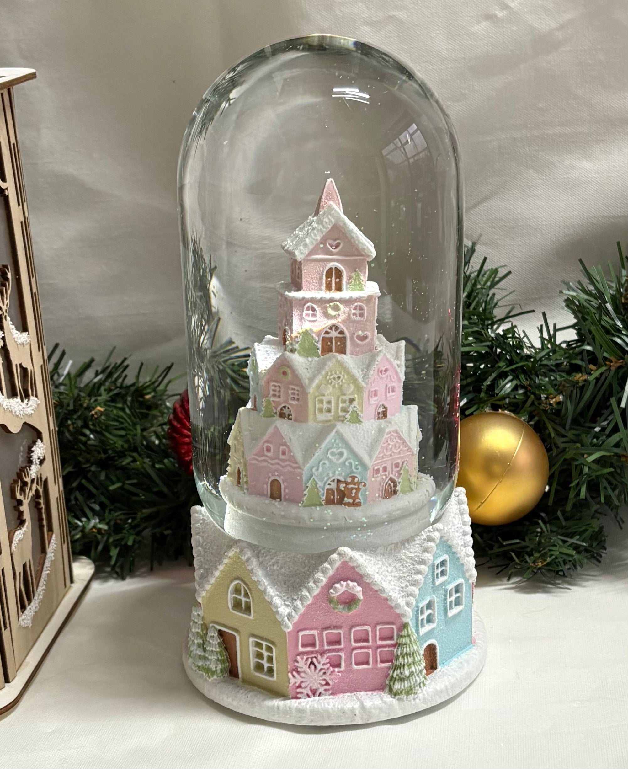 Wind Up Musical Pastel Houses Large Snow Globe