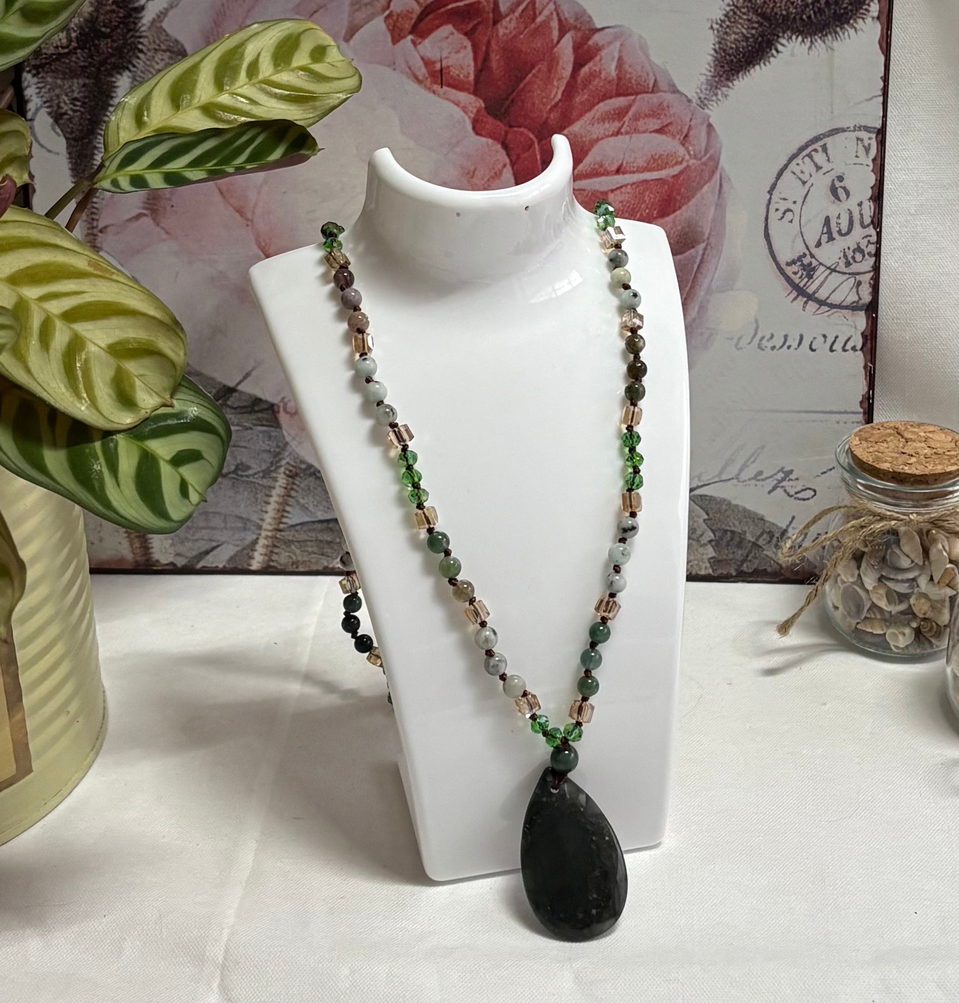 Ocean Jasper Pendant Beaded Necklace