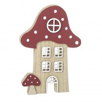 Wooden Mushroom House With Red Roof Ornament