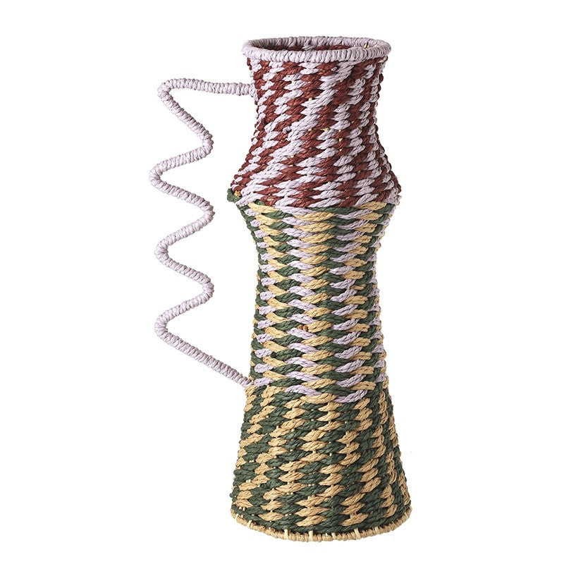 Large Patterned Rope Vase With Wavy Handle