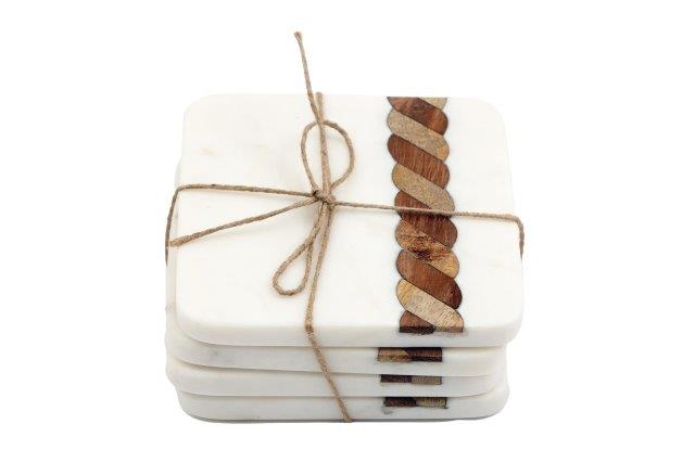 Set of 4 Marble Effect Coasters with Wood Twist Pattern